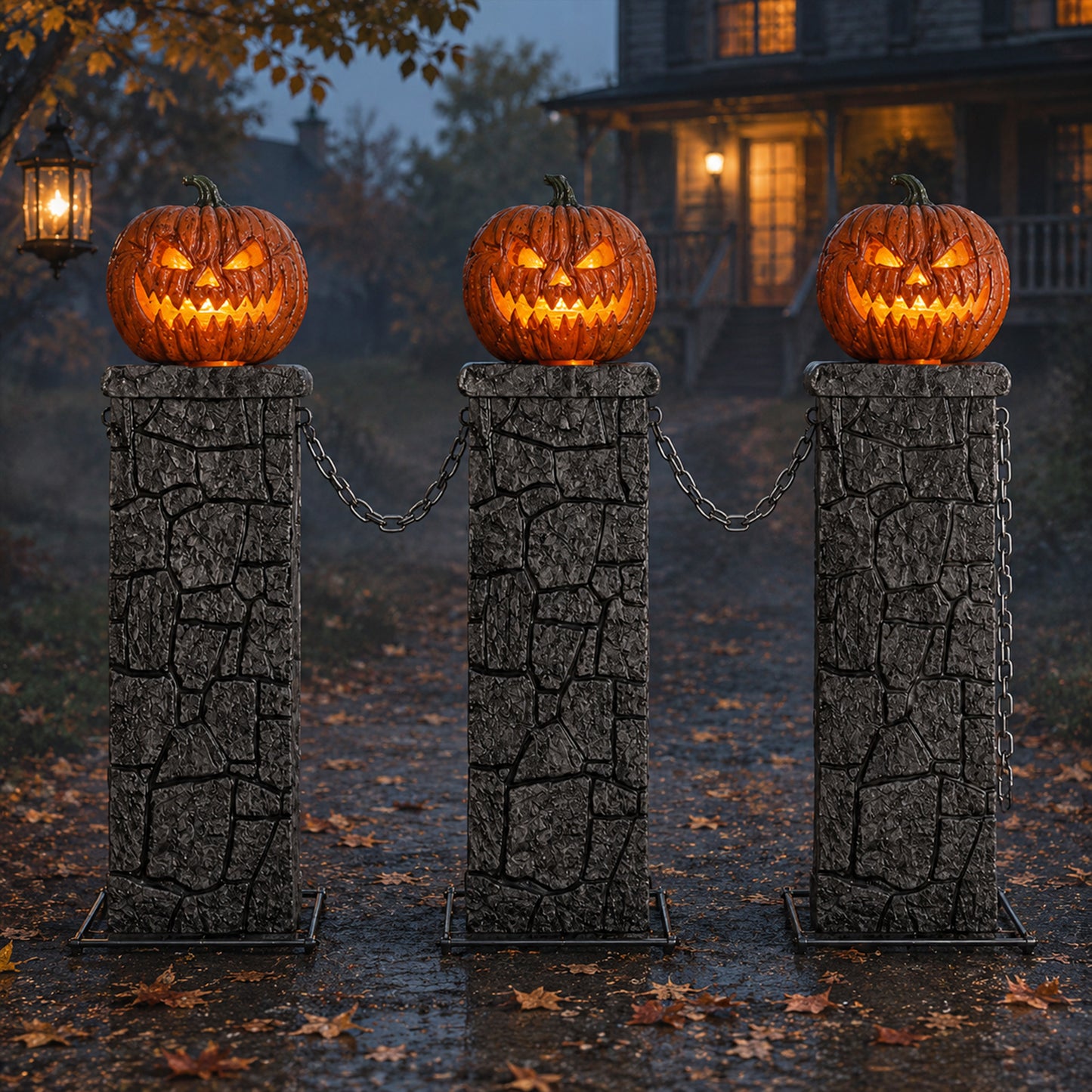 97cm x 1.2m Battery Powered Light up Halloween Pumpkin Fence with LEDs