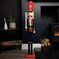 93cm LED Battery Operated Indoor Christmas Wooden Nutcracker Decoration in Green