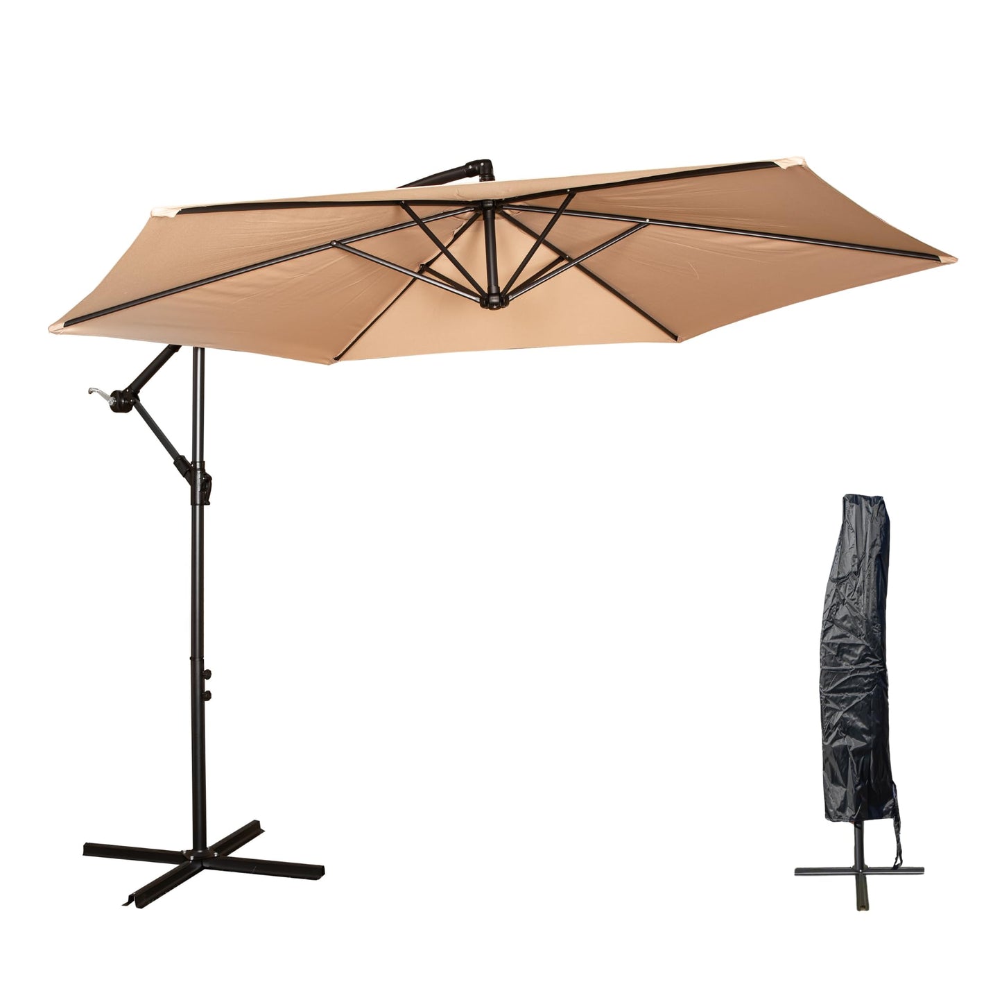 Factory Seconds: 3m Cantilever Parasol in Beige with Crank Handle for Patio Garden Banana Parasol with UV Protection Outdoor Umbrella Sun Shades for Garden