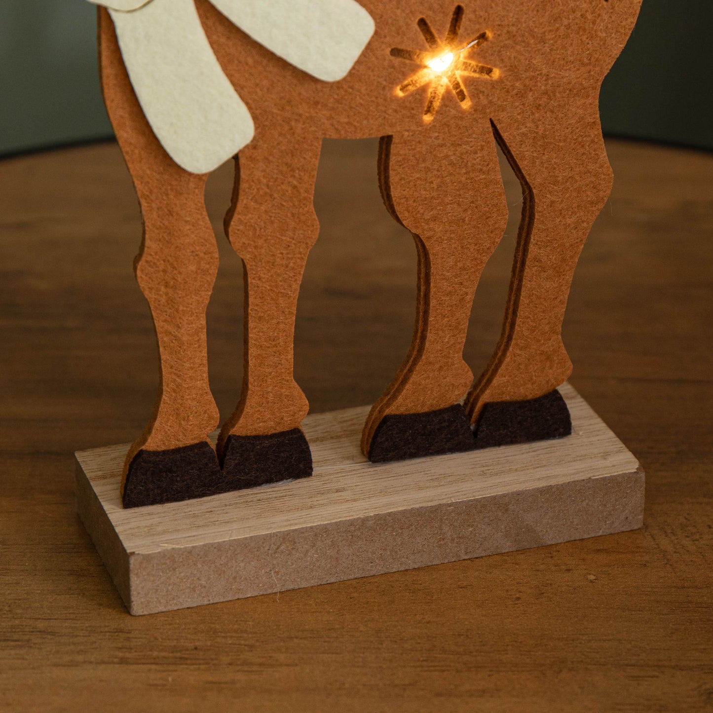 32cm Battery Operated Light up Felt Reindeer with Santa Hat and Warm White LEDs