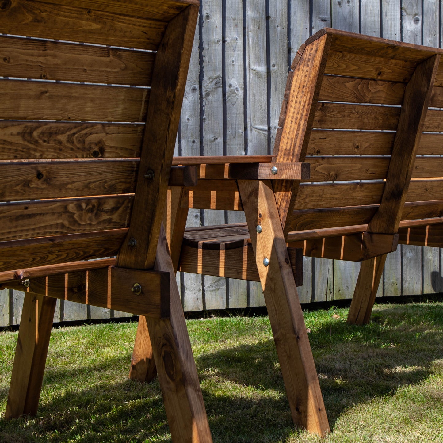 Hand Made 4 Seater Chunky Rustic Wooden Furniture with 2 Benches & Straight Tray