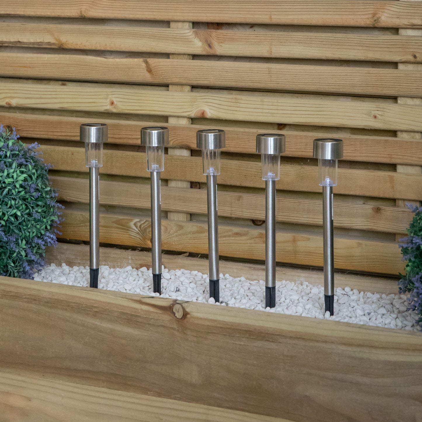 36cm 5 White LED Stainless Steel Solar Garden Path Lights