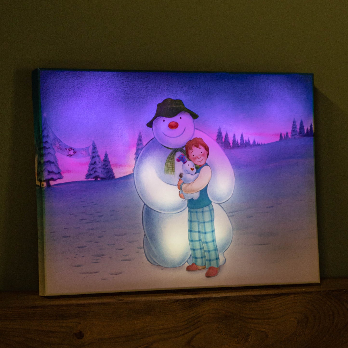 Battery Operated 30x40cm Colour Change LED Snowman Snowdog & Billy Canvas Wall Art