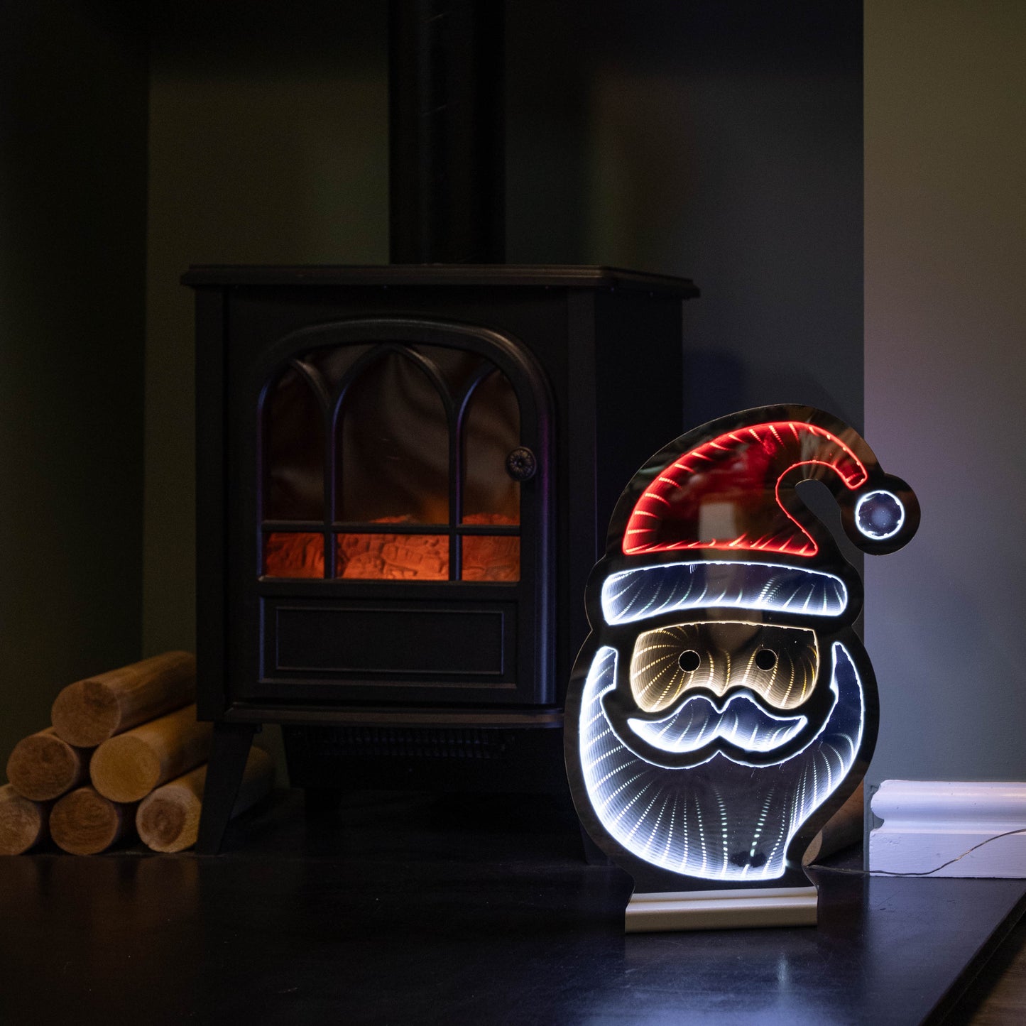 40cm Light up Santa's Face Infinity Christmas Decoration with Red and White LEDs