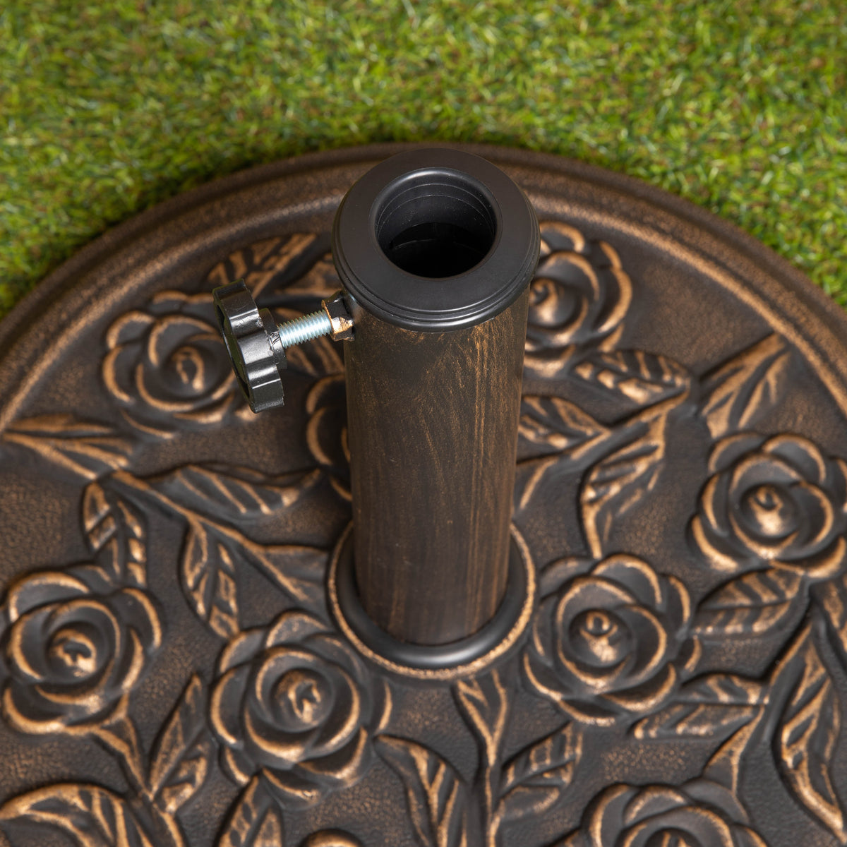 9kg 45cm Bronze Cast Iron Effect Garden Patio Parasol Base with Rose Design