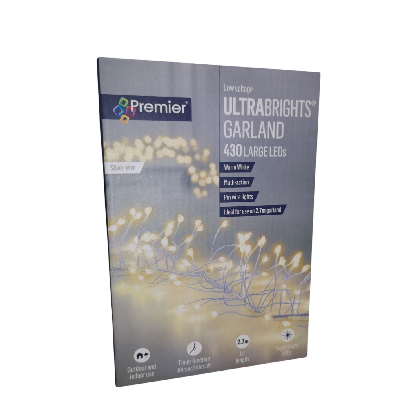 430 LED 2.7m Premier Christmas Outdoor 8 Function Garland Wire Lights Warm White