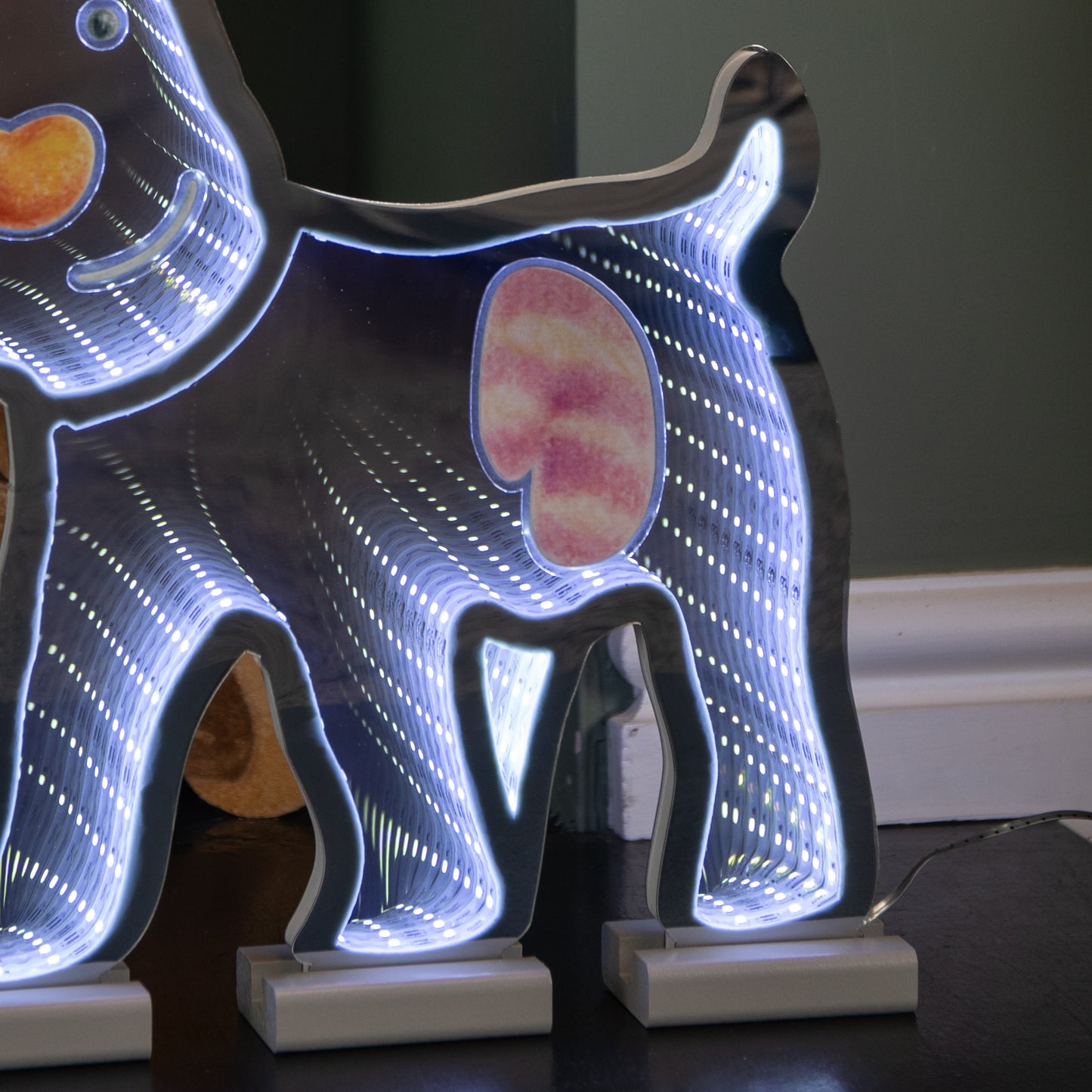 40cm LED Infinity Snowdog Christmas Decoration with Wooden Base