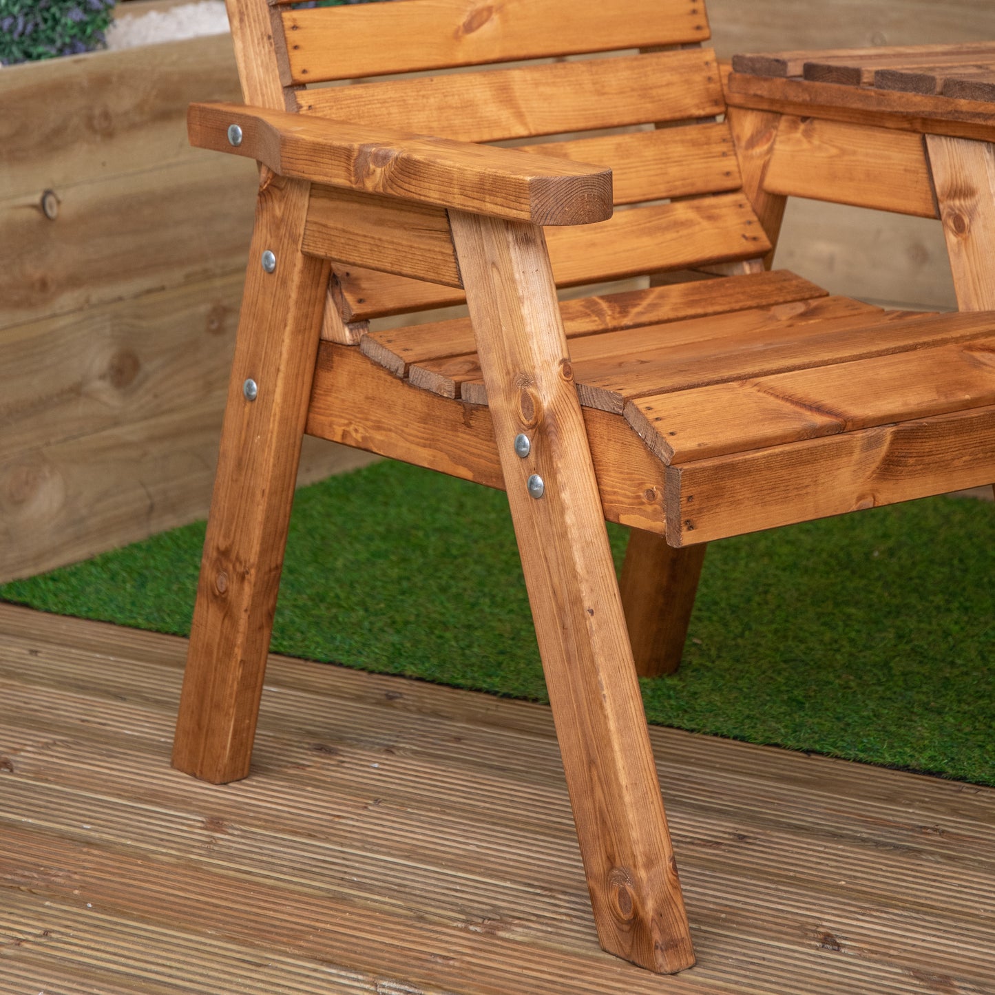 3 Seater Chunky Rustic Wooden Garden Furniture Set with Angled Tray