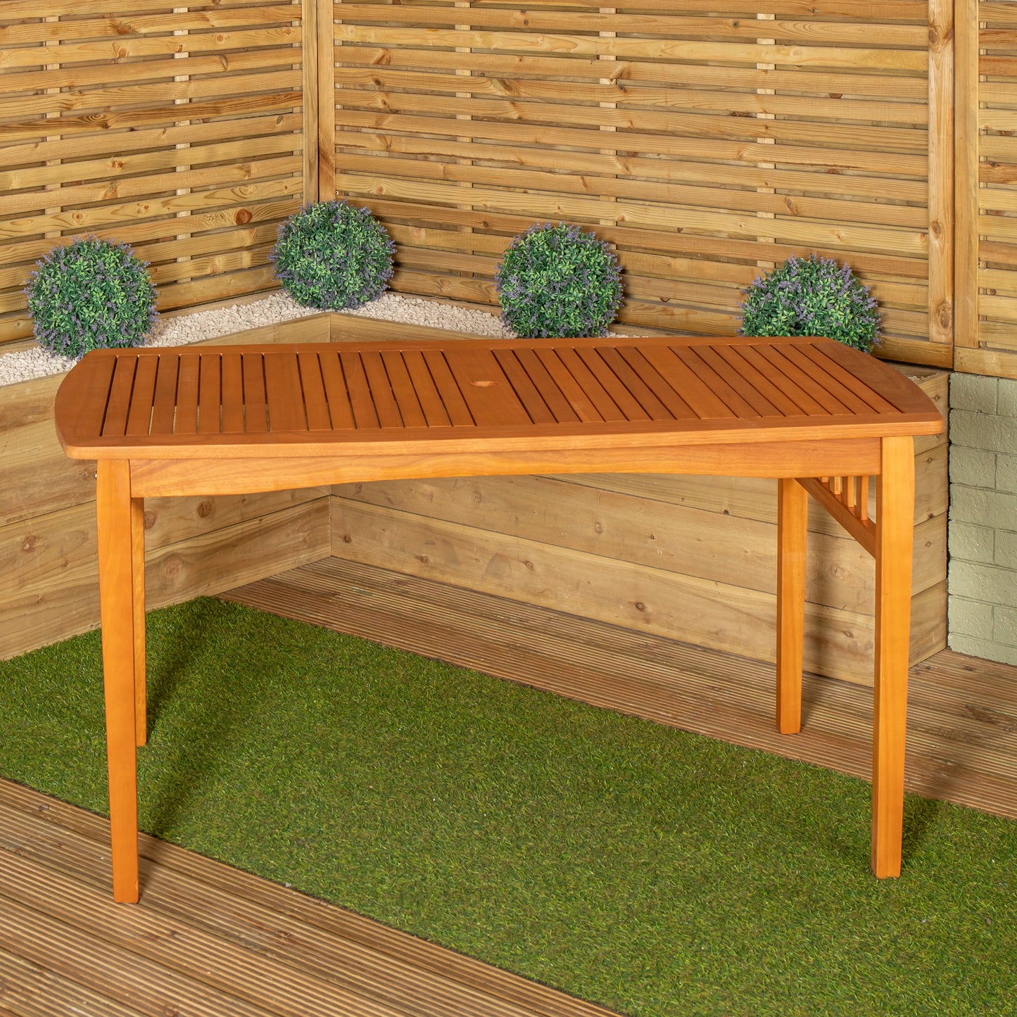 Outdoor 4 Person Rectangular Wooden Garden Table, 2 Benches with Beige Havana Parasol & Base
