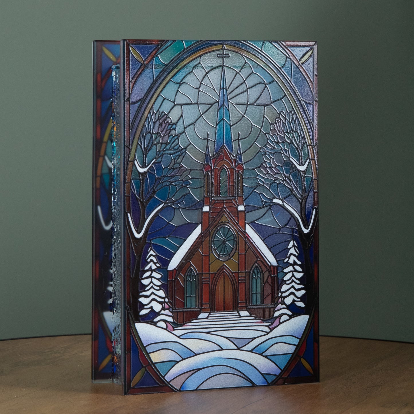21cm Battery Operated Light up Double Sided Stained Glass Victorian Church Decoration with LEDs