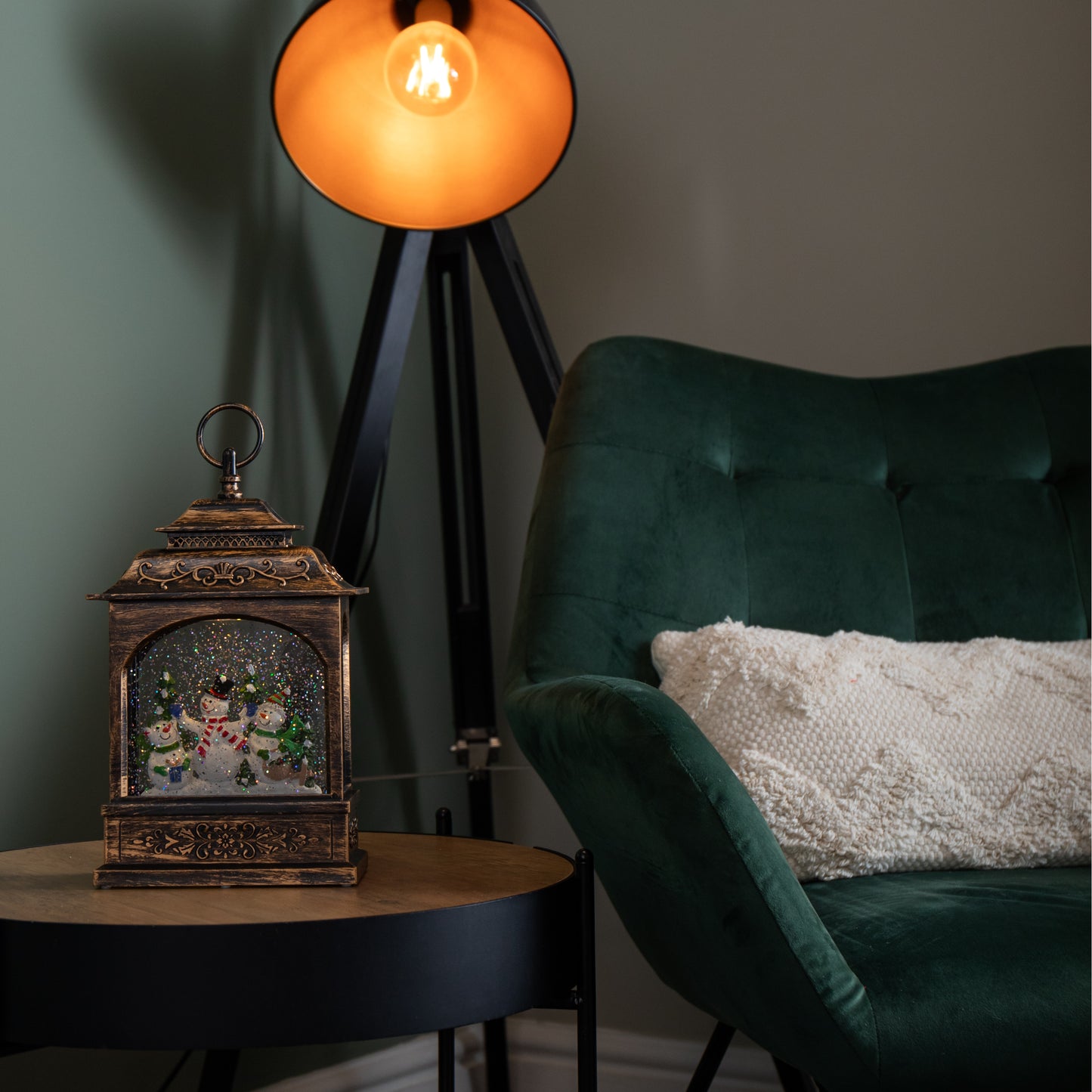 28cm Bronze Light up Christmas Snowman Water Spinner with Warm White LEDs and TImer Function