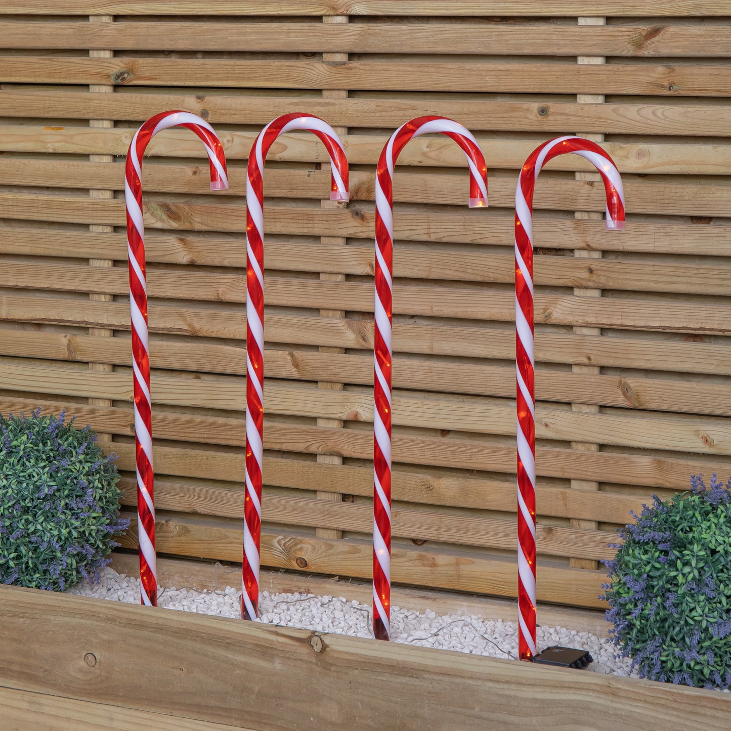 Set of 4 XL Light up Red & White Candy Cane Christmas Path Lights