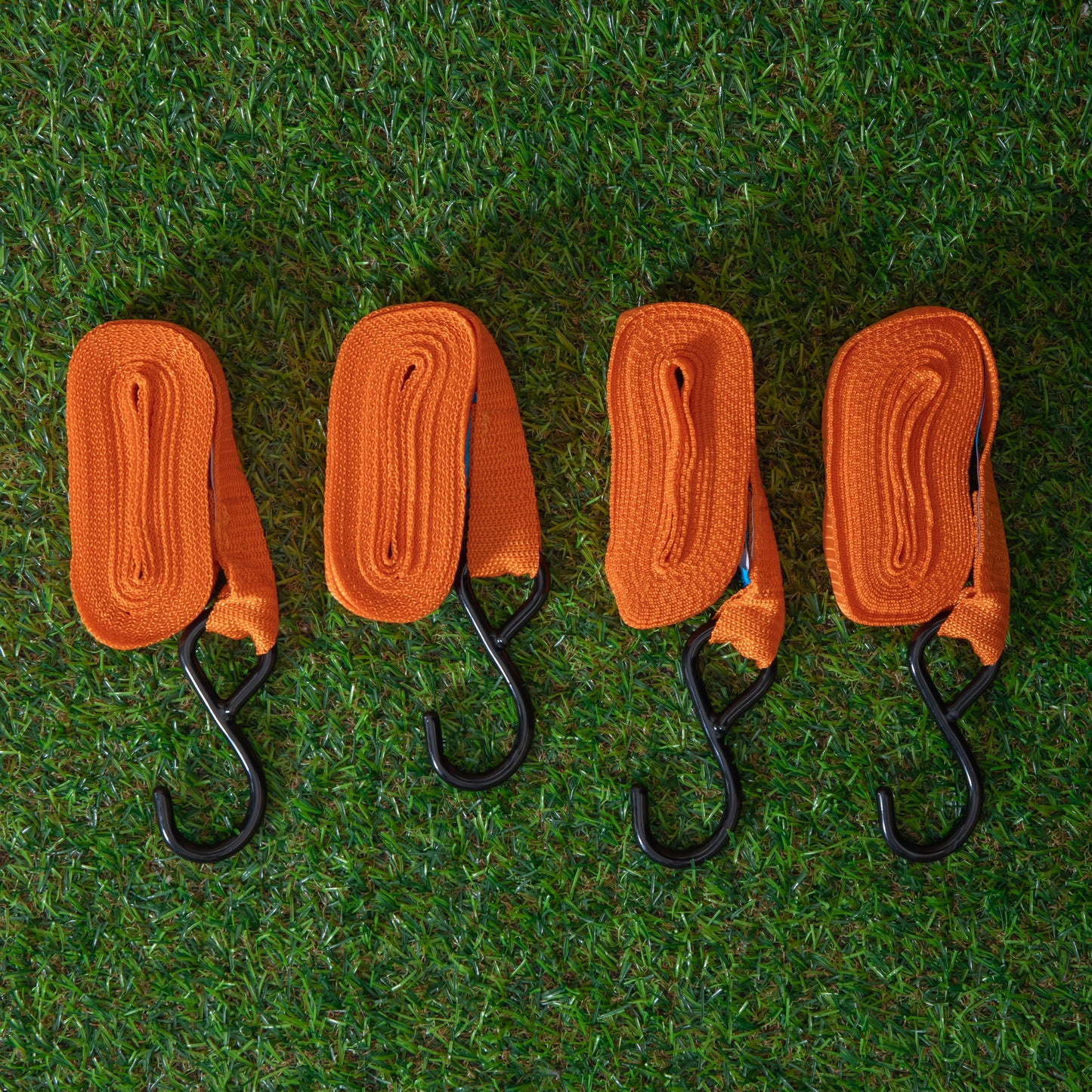 4 Pack of 1 Inch x 15ft Heavy Duty Orange Ratchet Strap Set with S Hooks