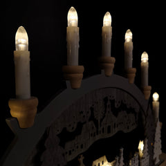 45cm Festive Christmas Candlebridge with 10 Bulbs Wooden Train Silhouette in Wood/Grey Battery Operated