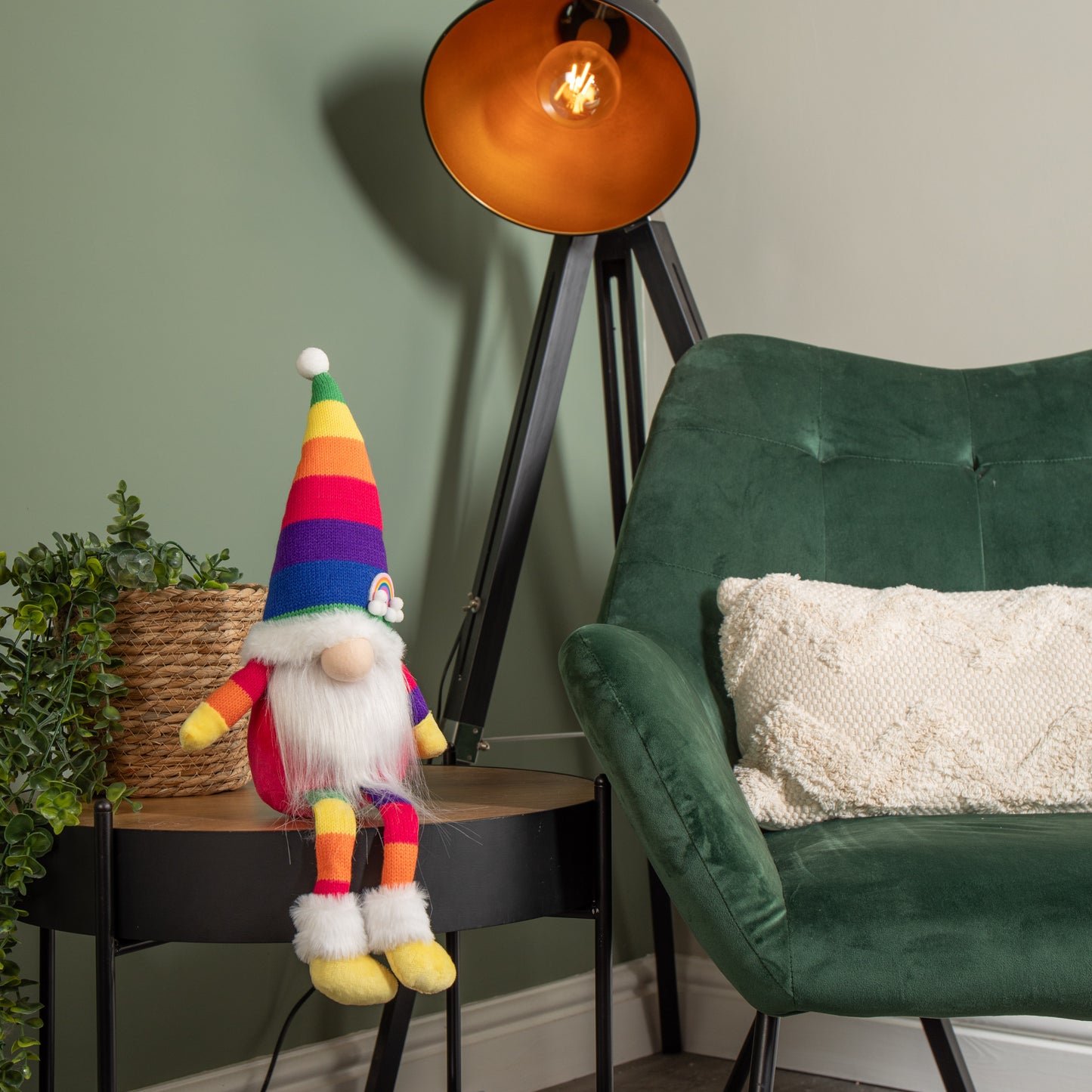 47cm Rainbow Plush Seated Christmas Gonk with Dangly Legs Decoration