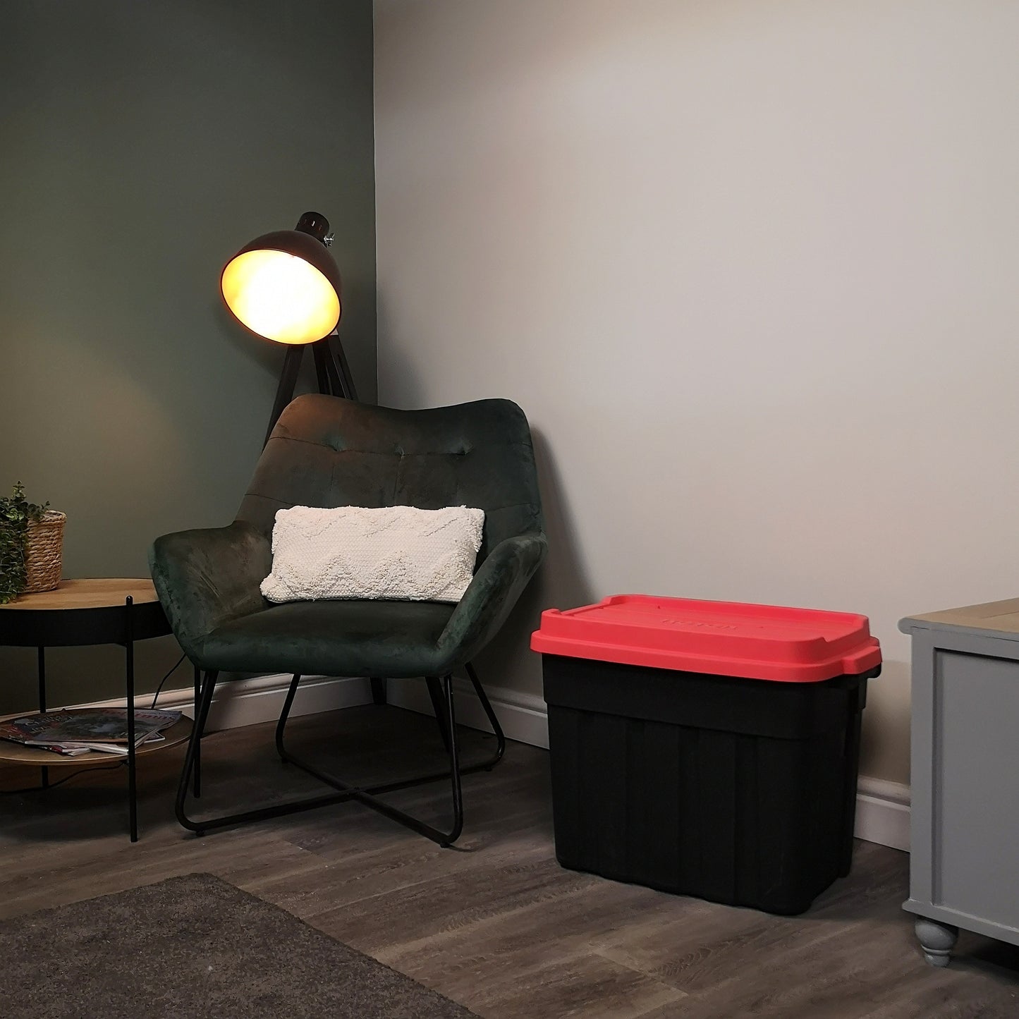 68L Black and Red Tuff Stackable Storage Box with Lid and Carry Handles