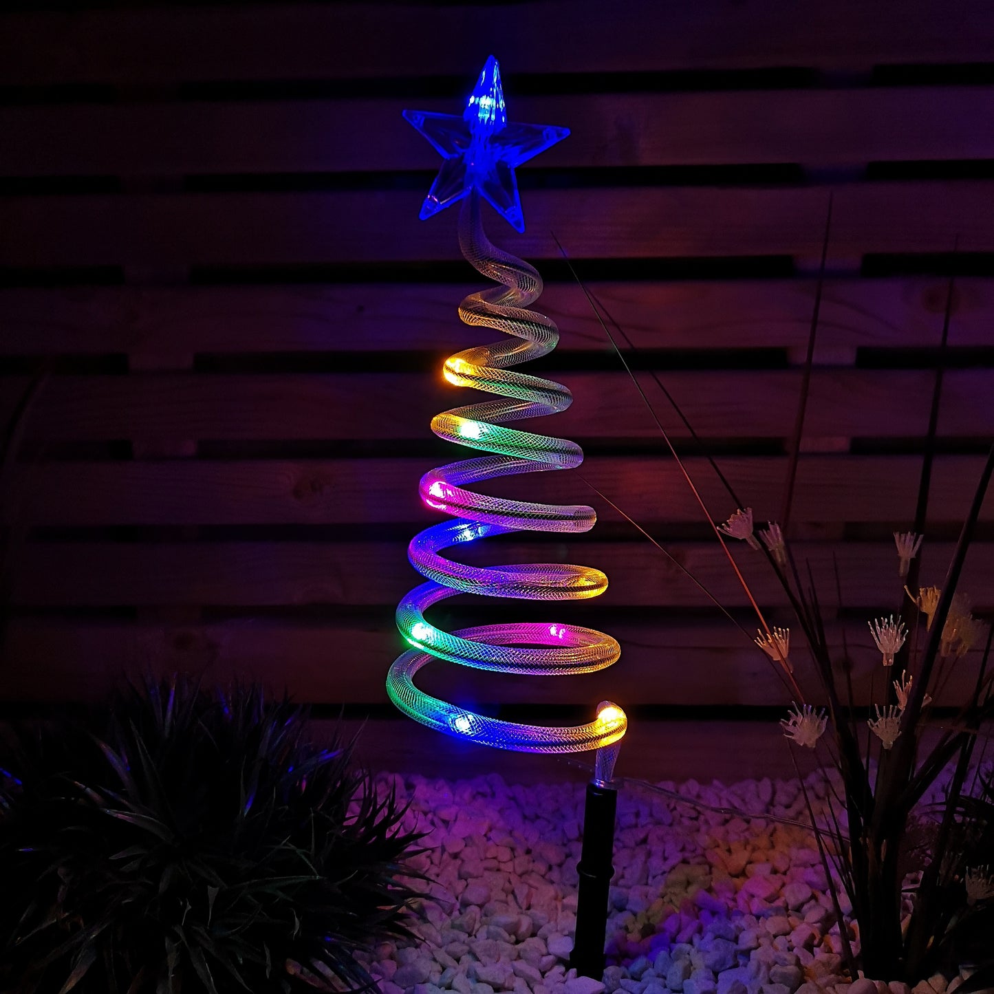 Set of 4 Battery Operated LED Multi Coloured Spiral Tree Path Lights Christmas Decoration with Timer