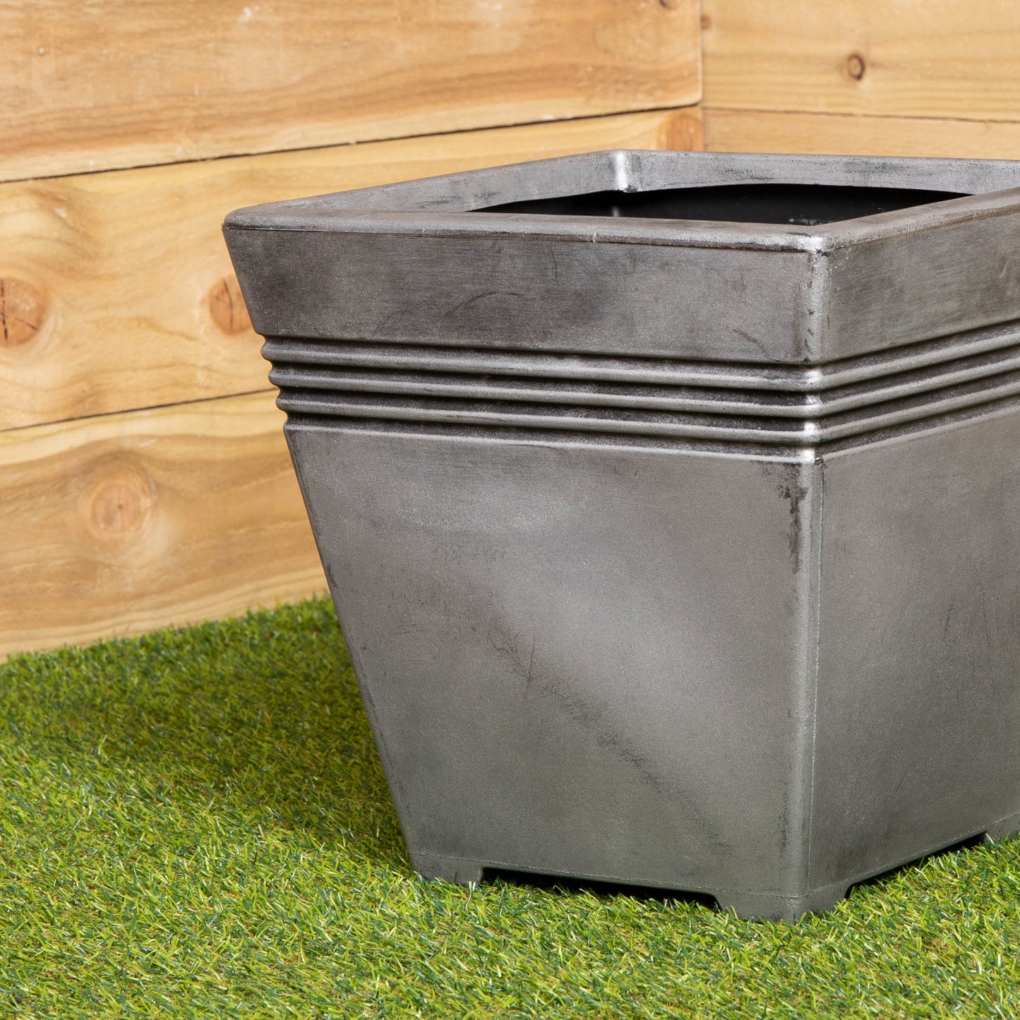 33cm Square Milano Plastic Grey Pewter Effect Garden Patio Plant Pot