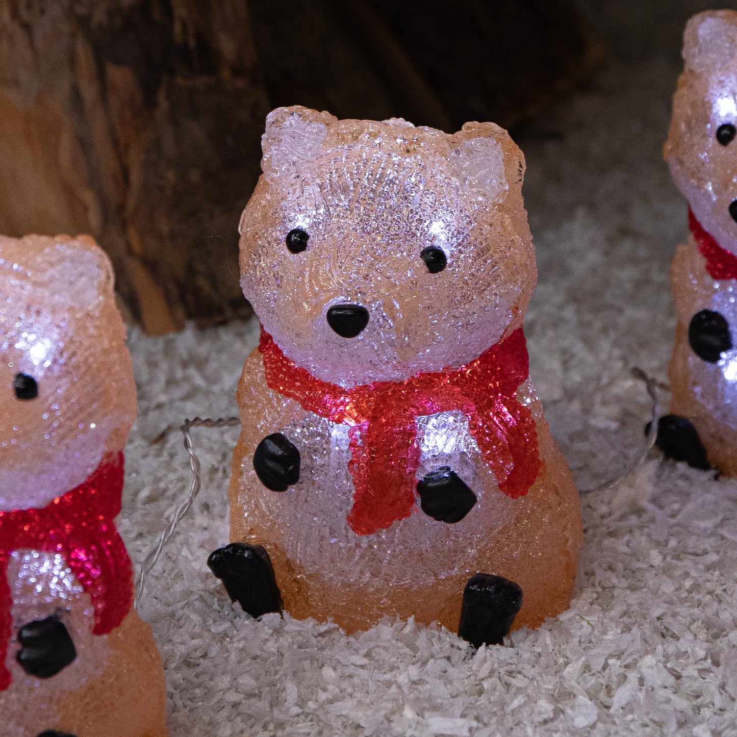 14cm Set of 5 Battery Operated Light up Christmas Fox Ornaments with 40 Cool White LEDs