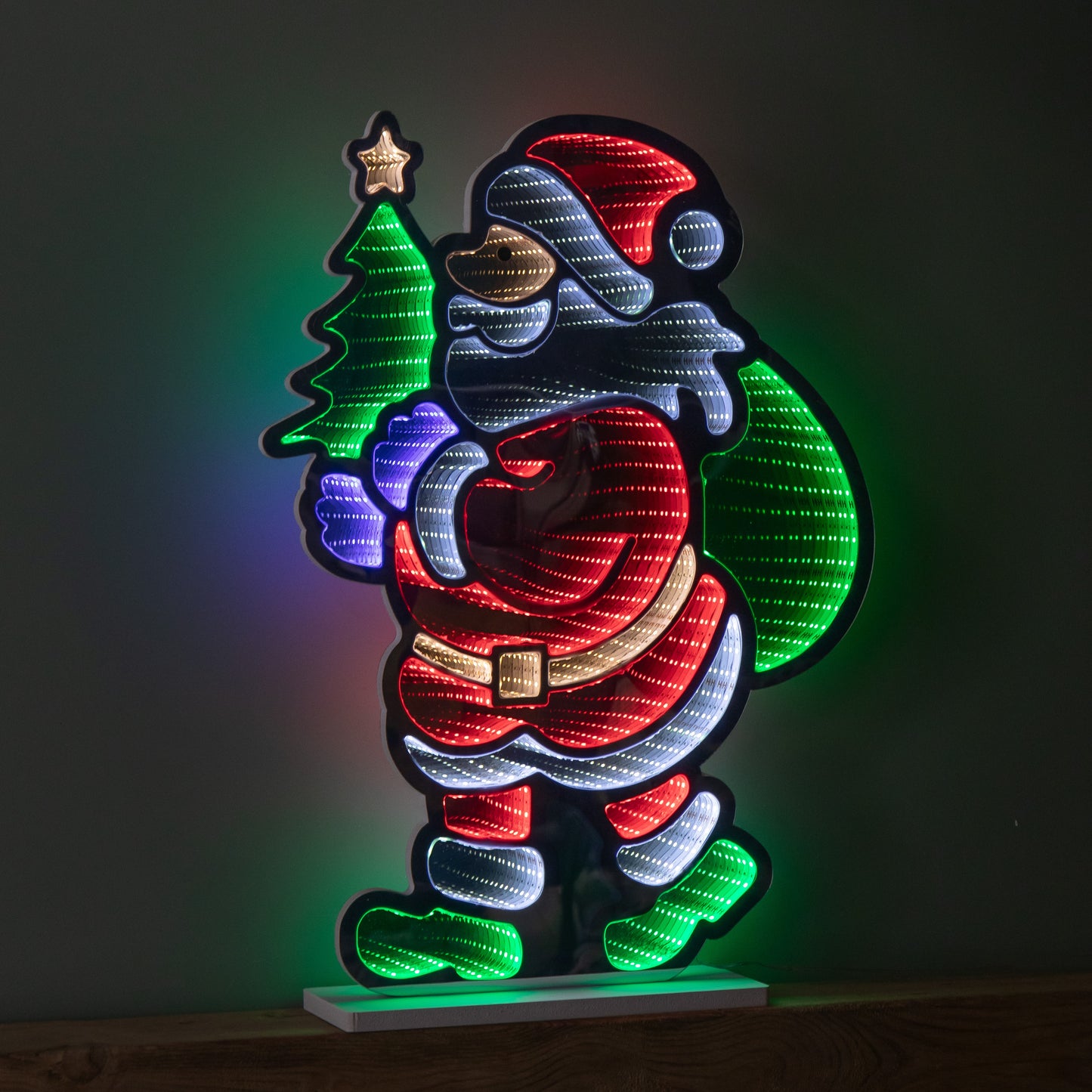 Factory Seconds: 60cm Light up Standing Santa with Tree Christmas Infinity Light with Multi-Coloured LEDs