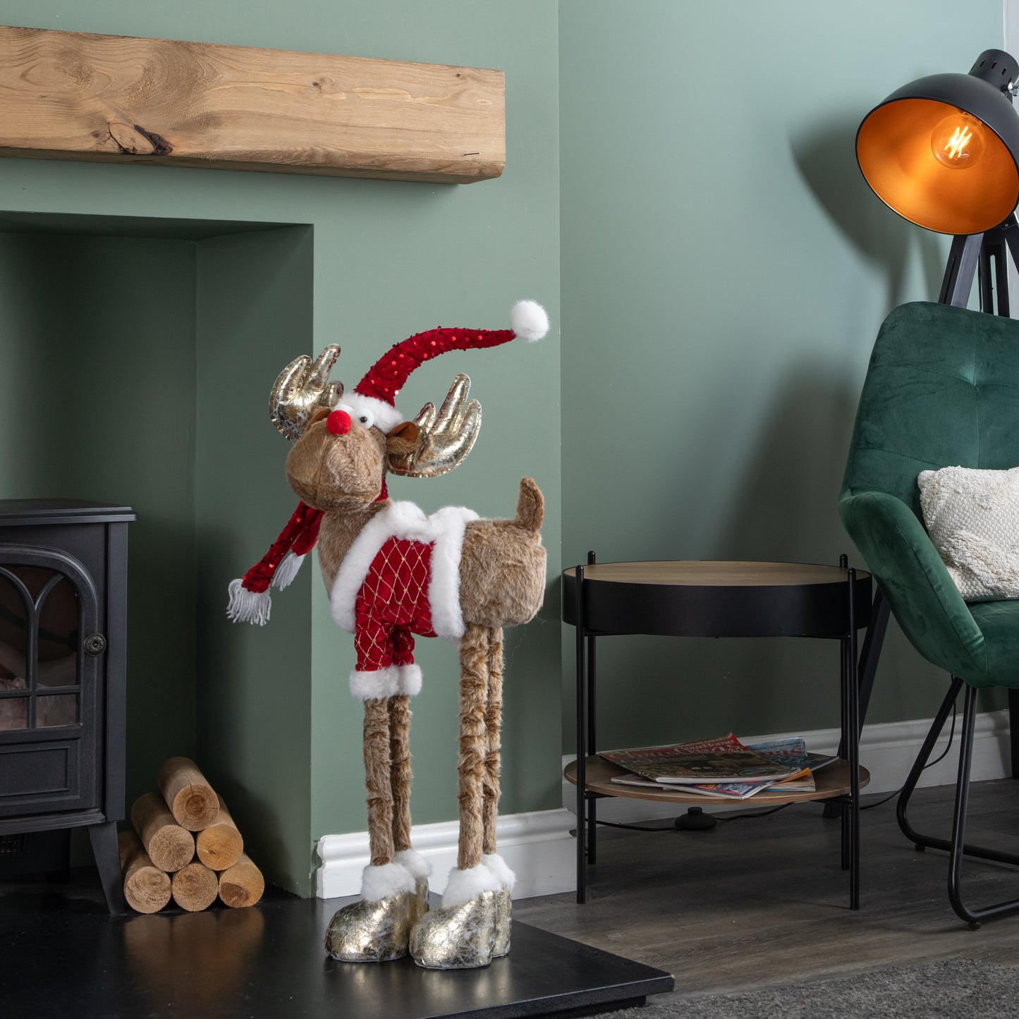 91cm Tall Plush Festive Golden Rudolph Christmas Decoration with Extendable Legs