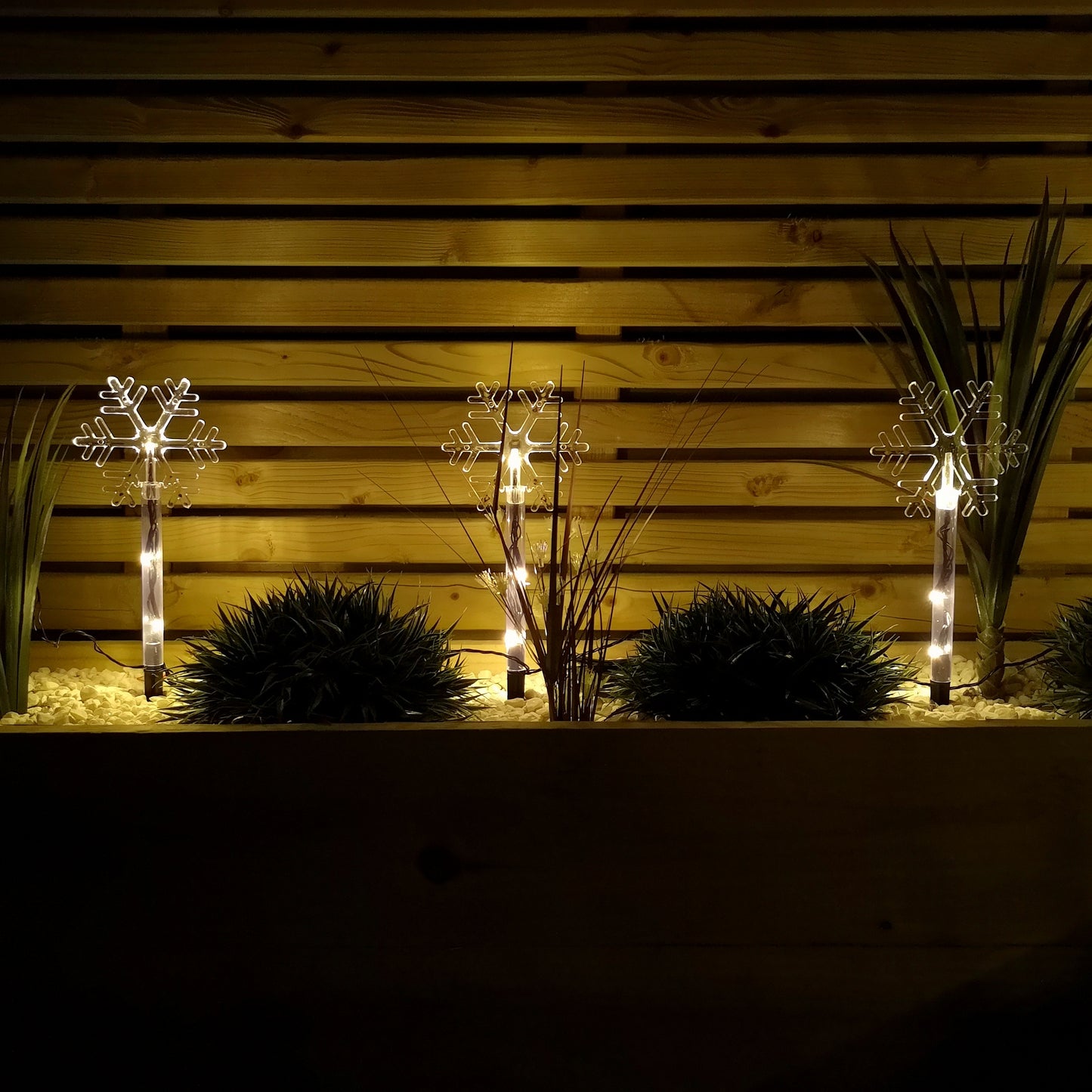 Battery Operated Set of 8 Light up Christmas Snowflake Garden Stakes with LEDs