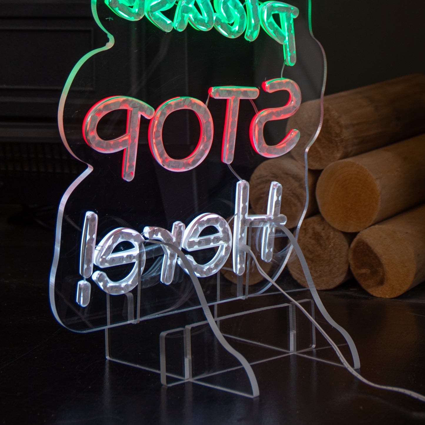 35cm Light up Santa Please Stop Here Neon Christmas Sign