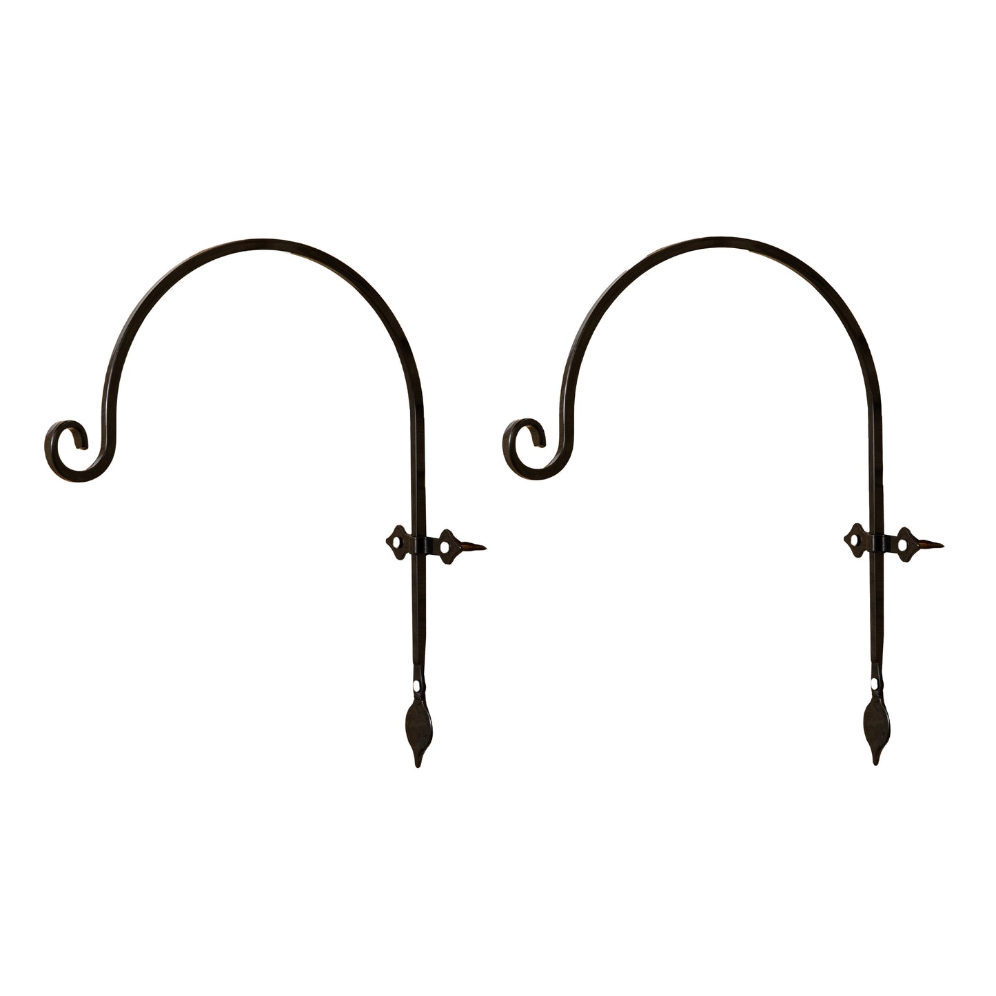 2 Pack of 38cm Black Handcrafted Metal Garden Wall Bracket Hooks for Hanging Baskets