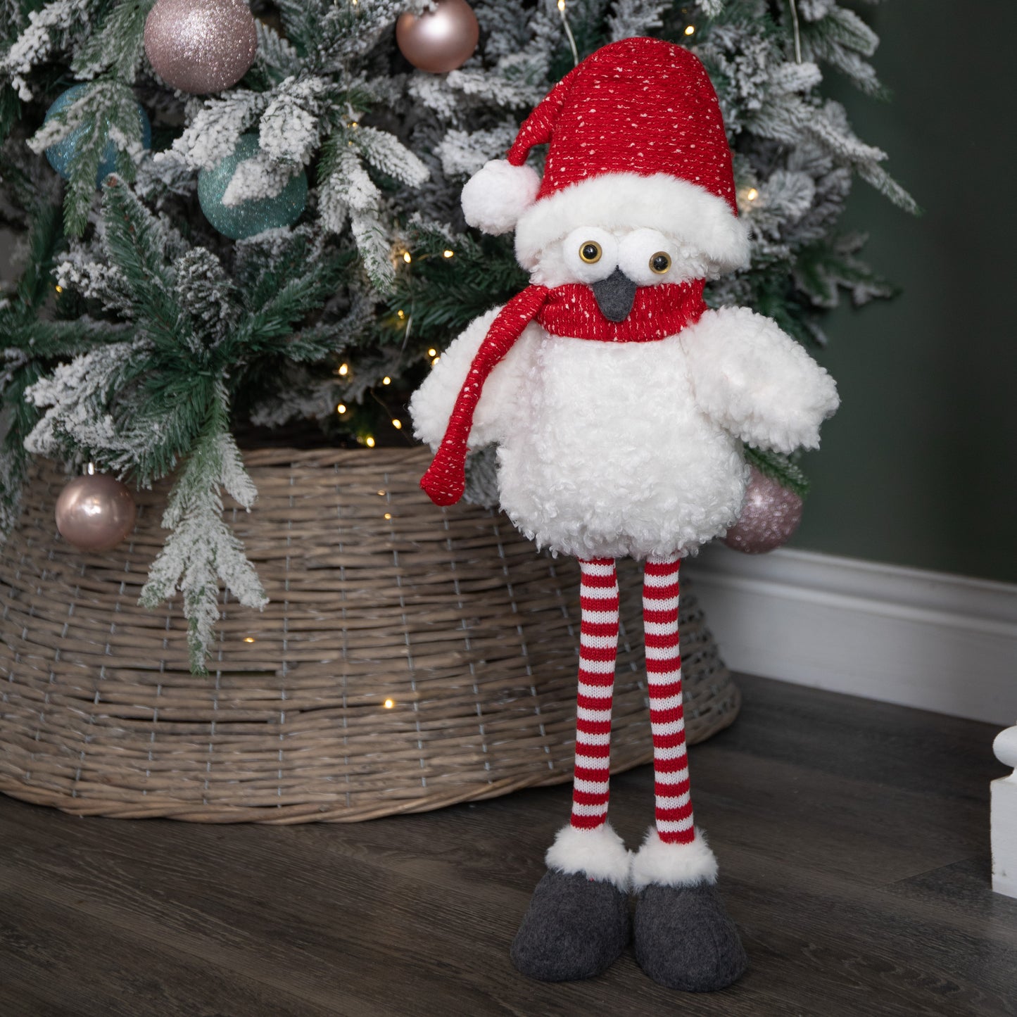 60cm Large Standing Plush Christmas Goggle Owl with Santa Hat
