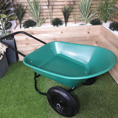 Heavy Duty 2 Wheel Outdoor Pneumatic Plastic Garden Wheelbarrow in Green