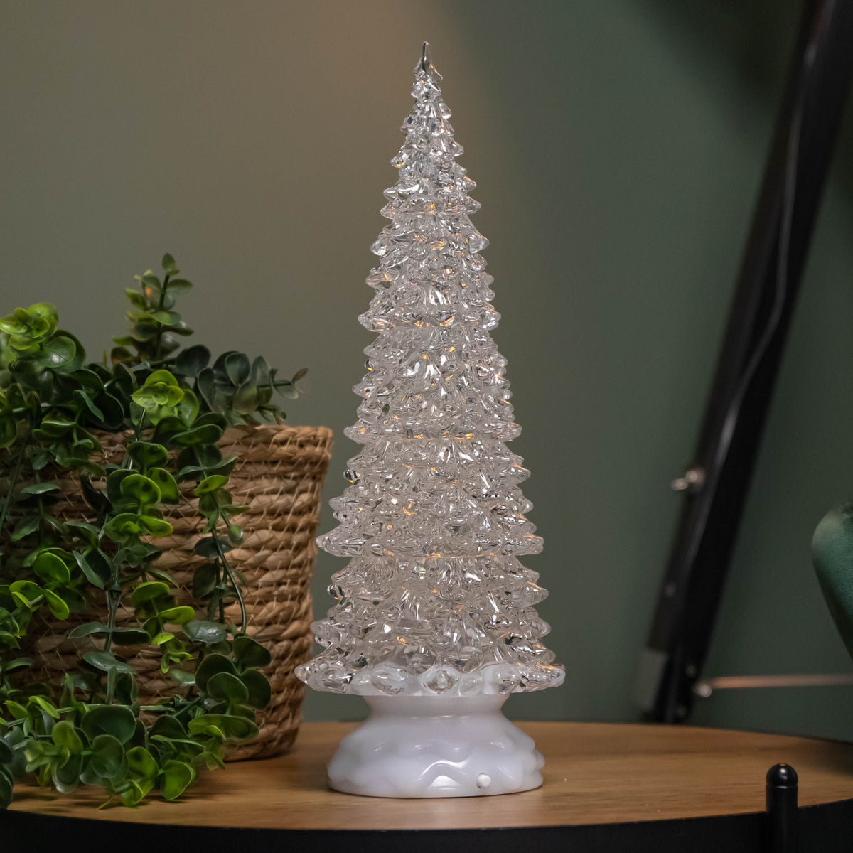 32cm Snowtime Christmas Water Spinner Colour Changing Glitter Christmas Tree Dual Powered