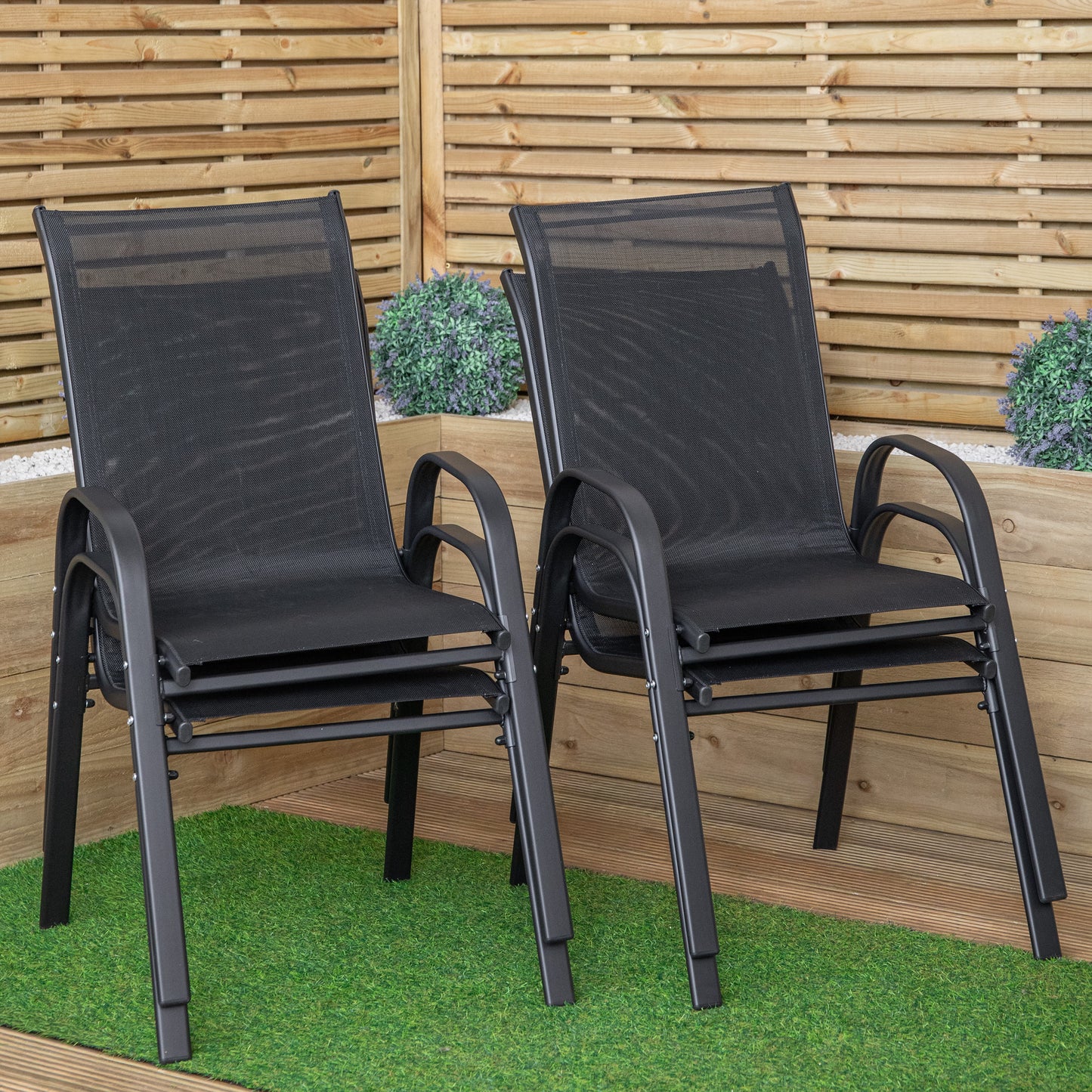 Set of 4 Outdoor Garden Patio Textilene Furniture Chairs in Black