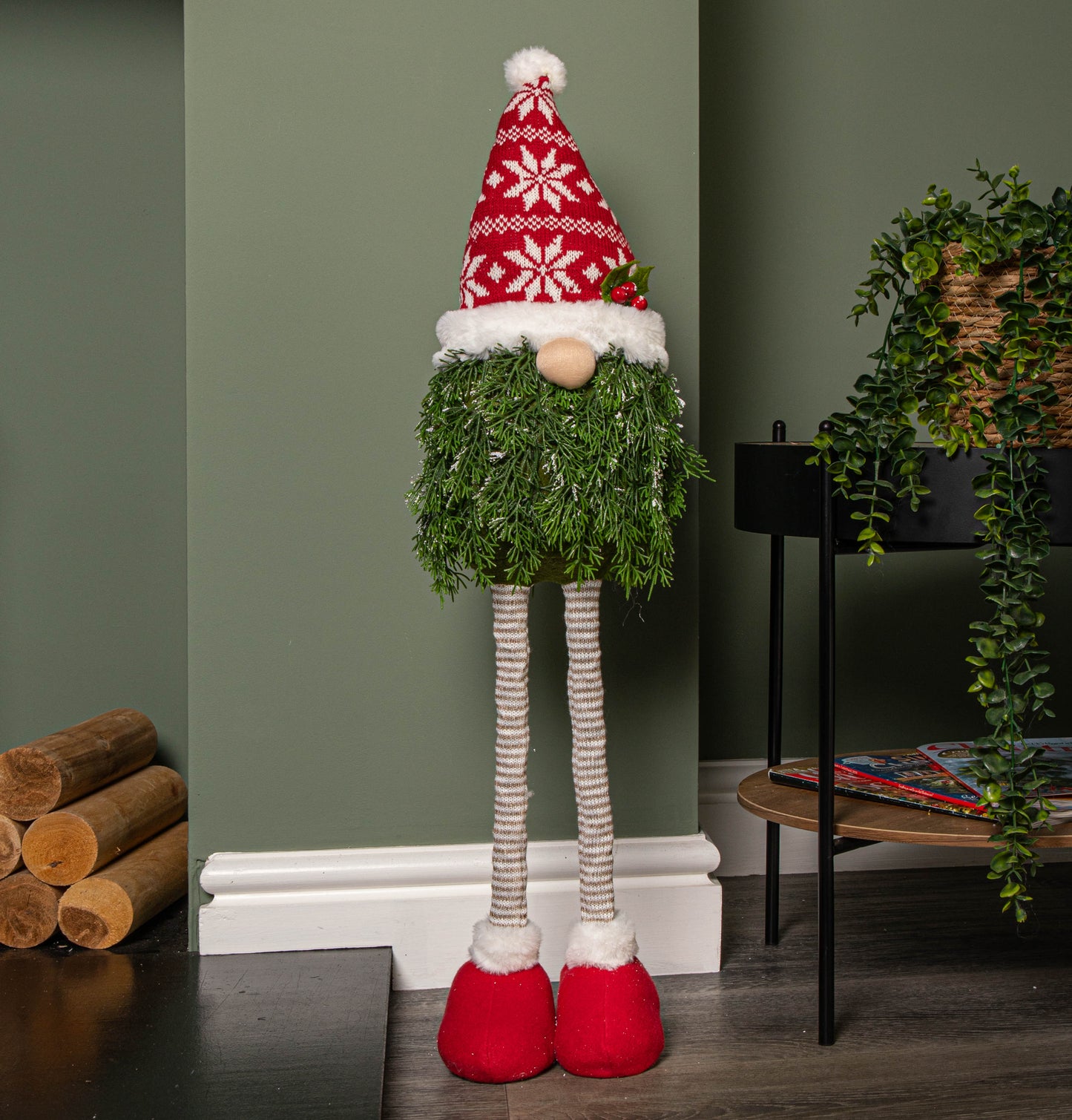 76cm Red and White Christmas Tree Standing Gonk with Snowflake Hat and Extendable Legs