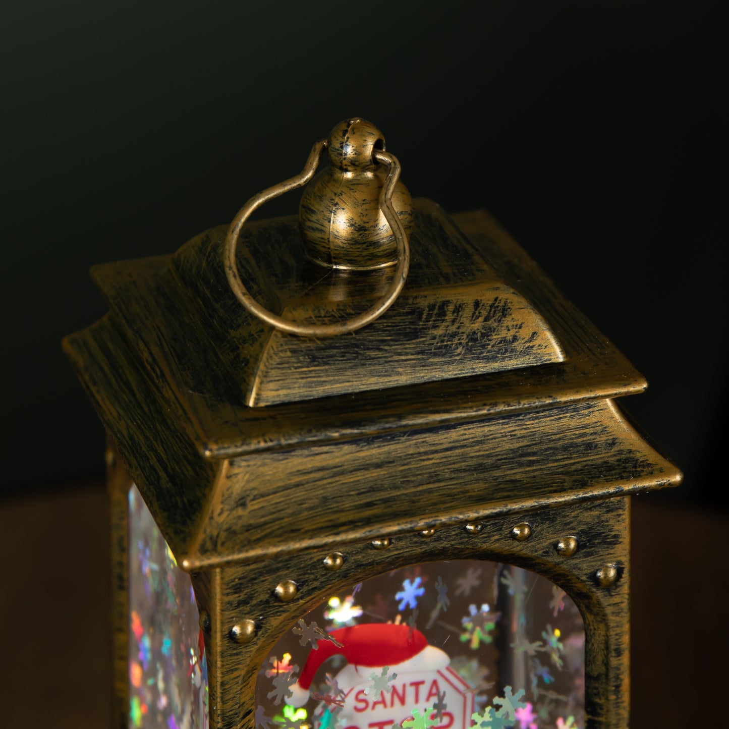 21cm Dual Powered Light up Santa Stop Here Christmas Water Spinner with LEDs