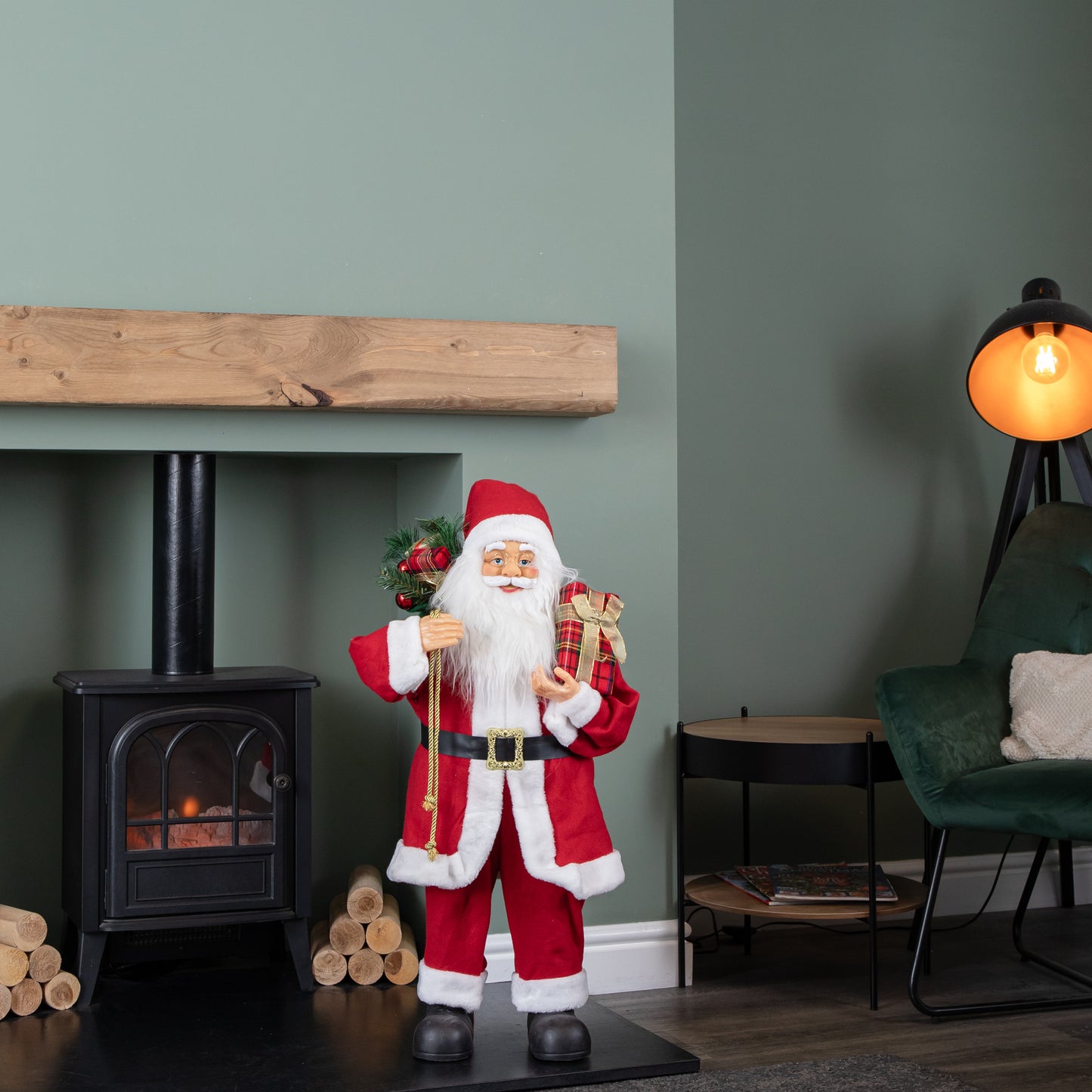 80cm Traditional Standing Santa Claus Christmas Decoration with Gift Sack