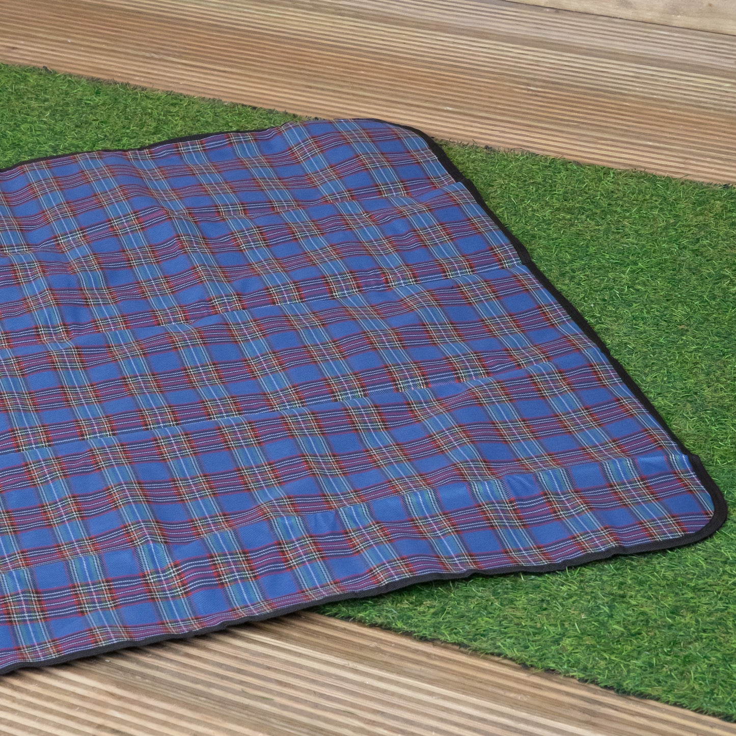 1.50m x 1.15m Waterproof Patterned Picnic Blanket Rug with Carry Handle in Blue