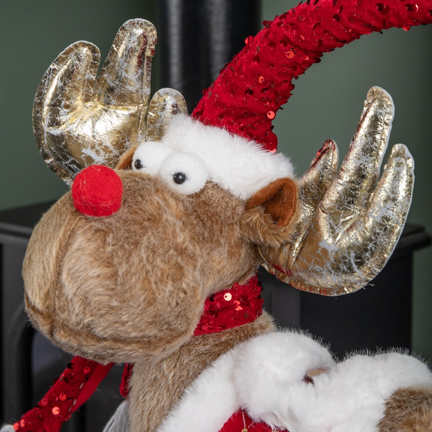 91cm Tall Plush Festive Golden Rudolph Christmas Decoration with Extendable Legs