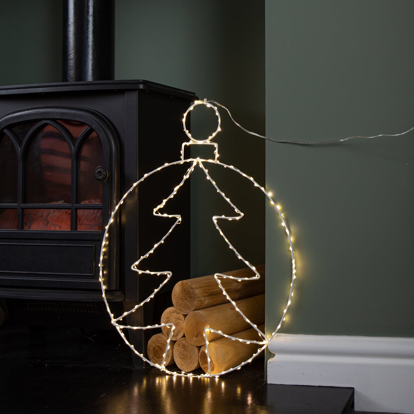 48cm x 38cm Light up Hanging Christmas Tree Bauble with 250 Warm White LEDs