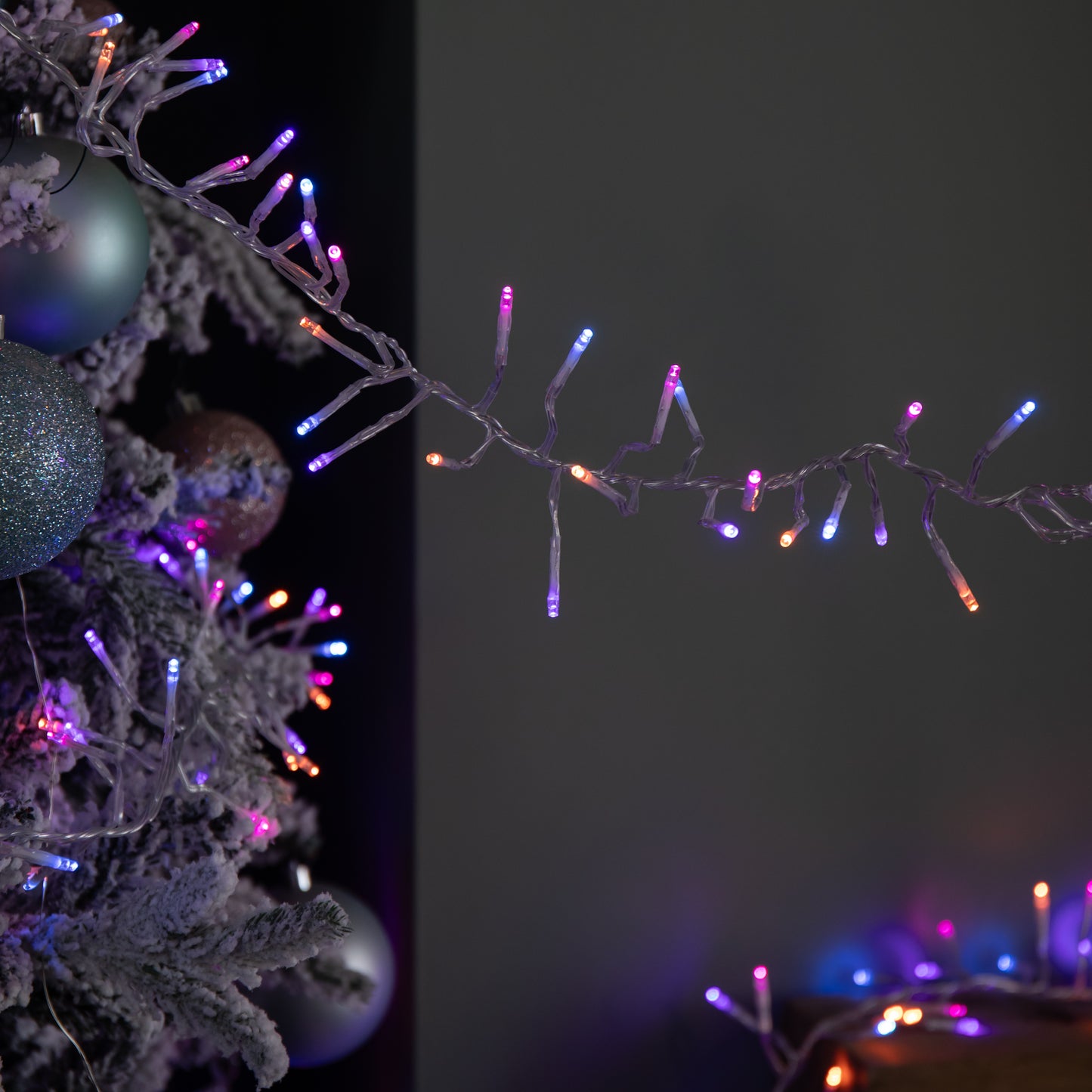 9.3m 720 LED Christmas Cluster String Lights with Timer in Rainbow on Clear Cable