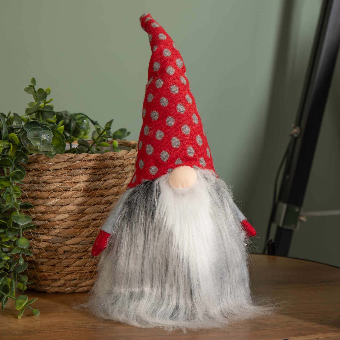 34cm Festive Gonk Cuddly Santa Indoor Christmas Plush Decoration in Polka Dot Hat