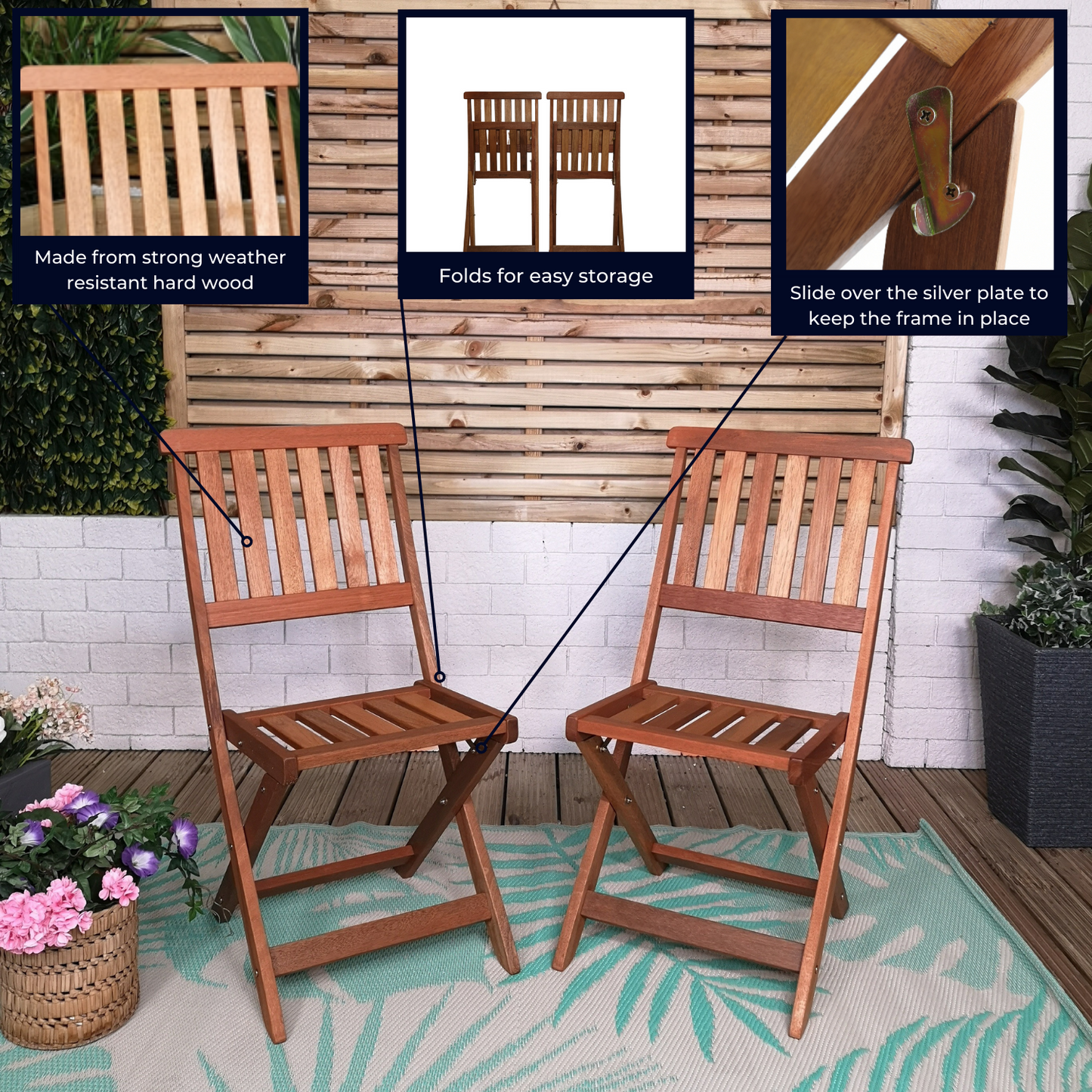 Outdoor 6 Person Folding Rectangular Wooden Garden Dining Table Chairs and 2 Benches Parasol and Base set