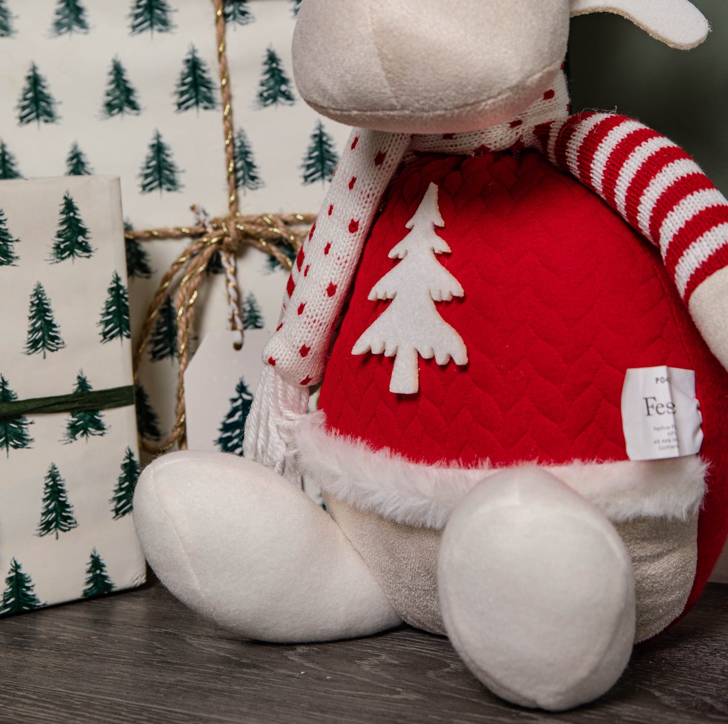 40cm Battery Operated Light up Sitting Christmas Reindeer in Red & White Jumper