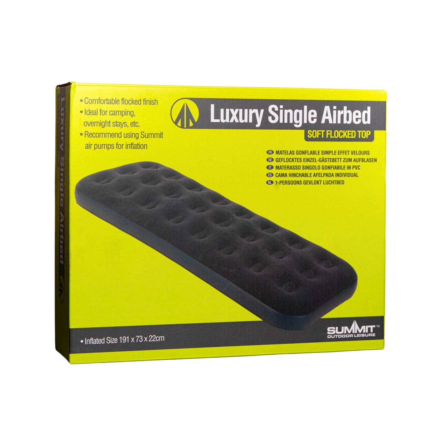 191cm x 73cm x 22cm Single Soft Flock Covered Airbed