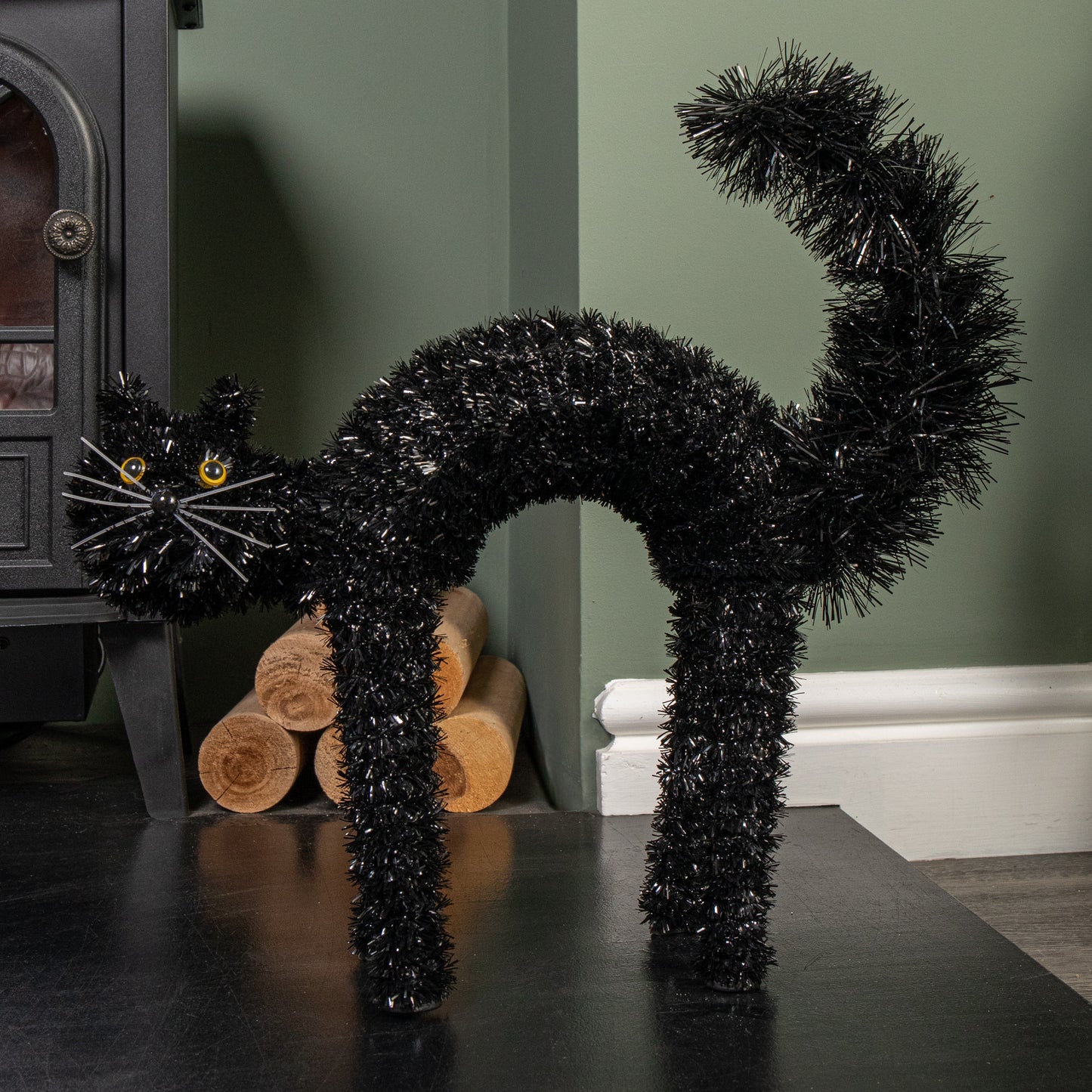 42cm Black Scaredy Cat with Arched Back Halloween Decoration