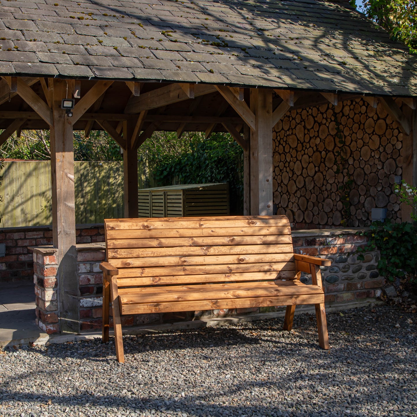 Charles Taylor Hand Made Traditional 3 Seater Chunky Rustic Wooden Garden Bench Furniture