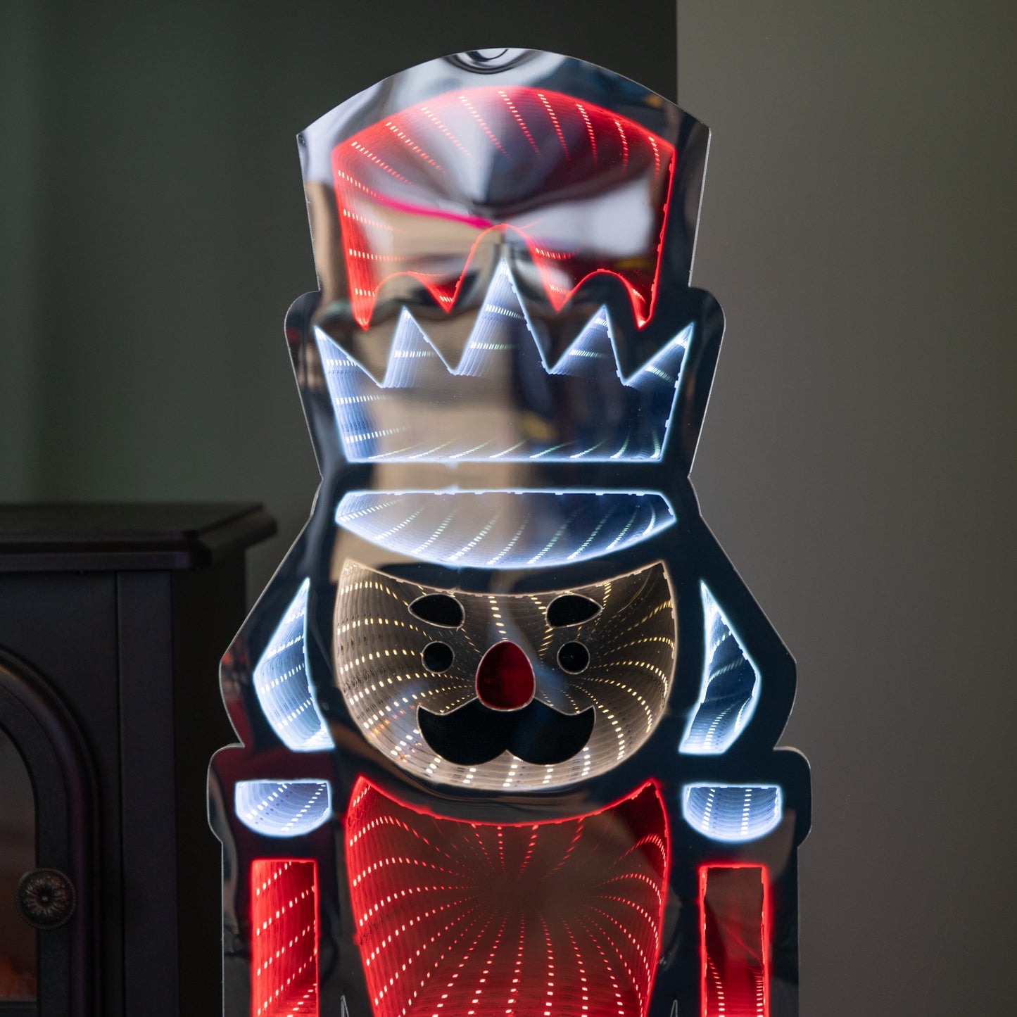 74cm Infinity Light up Standing Nutcracker Christmas Decoration with Red & White LEDs on Metal Base