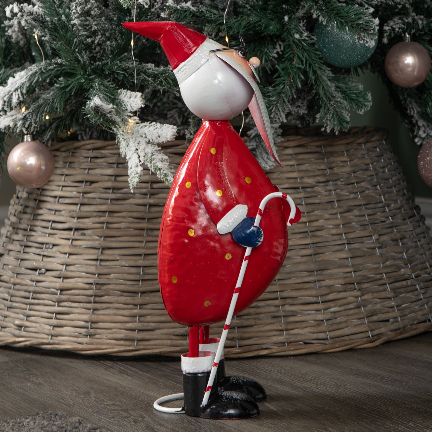 44cm Hand Painted Metal Christmas Polka Dot Santa Decoration
