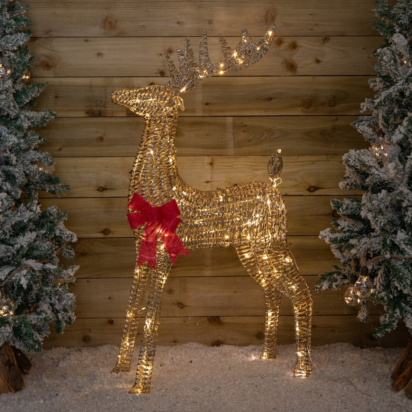 95cm Light up Gold Glitter Twist Christmas Reindeer with 94 Warm White LEDs