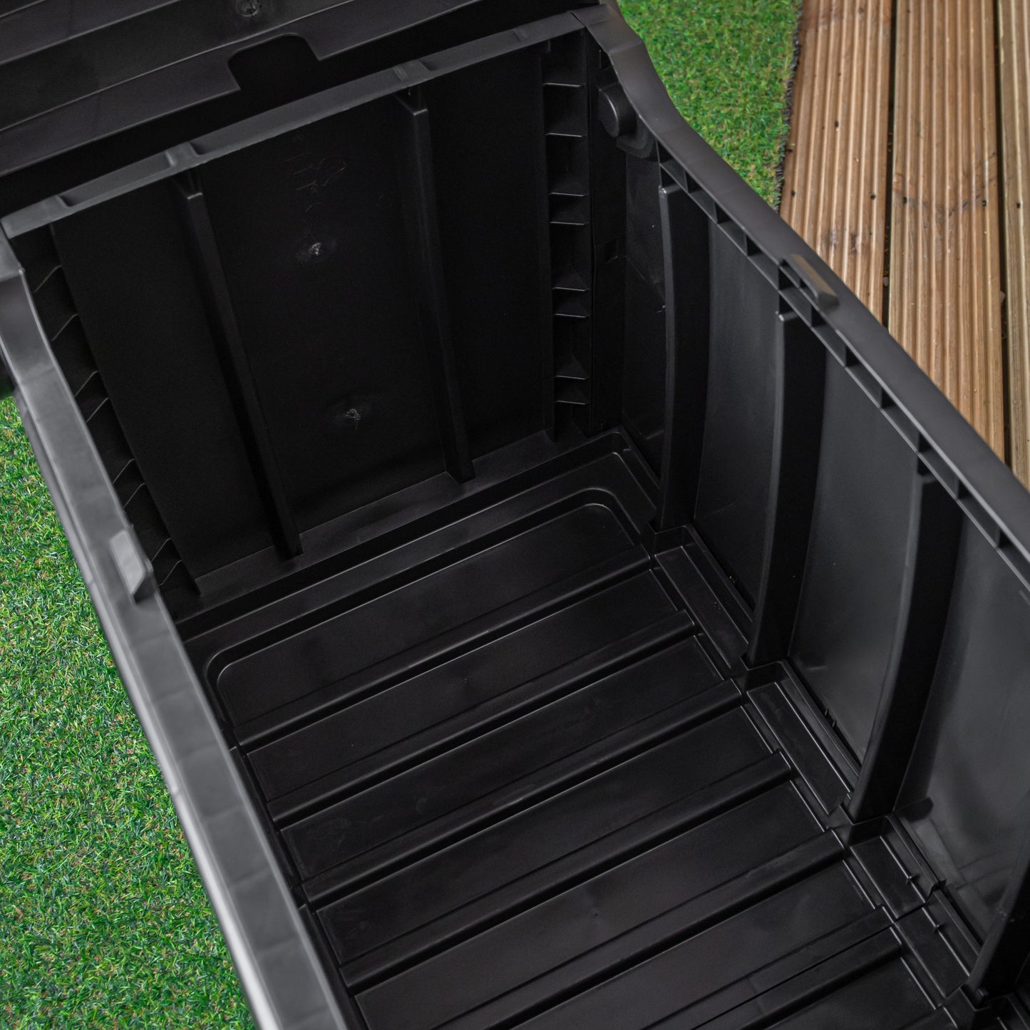 1.15m x 61cm Large Black Garden Storage Box with 300 Litre Capacity with Padlockable Lid