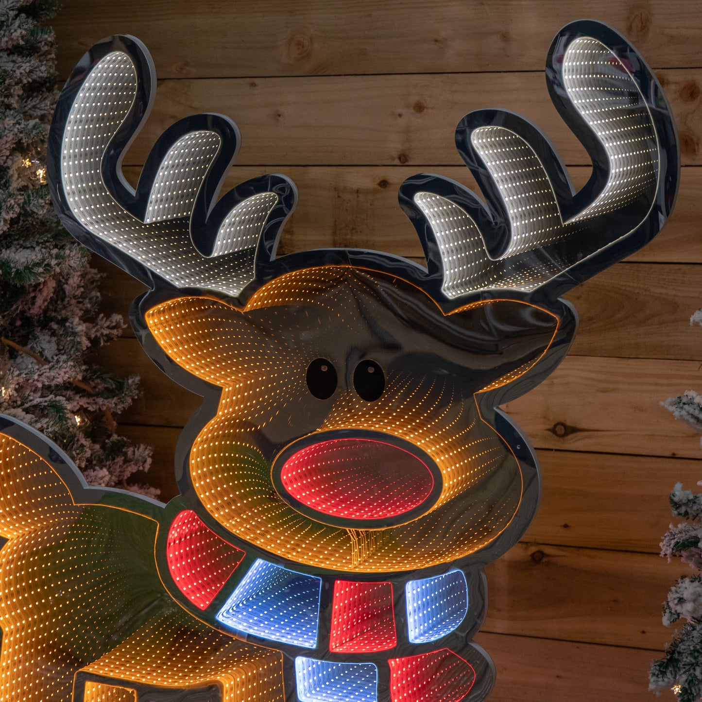 1.20m x 1.9m Light up Cute Christmas Reindeer Infinity Mirror Decoration with Multi-Coloured LEDs